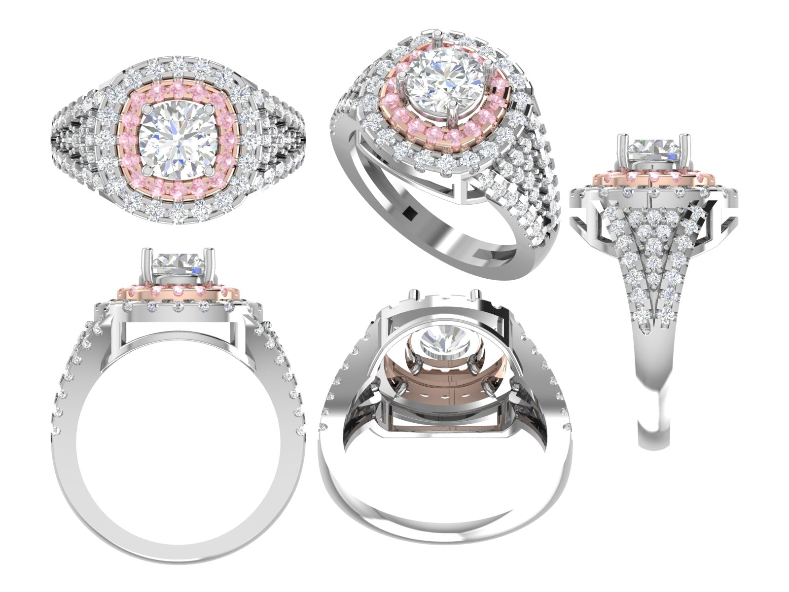 💍 Radiant Crown – Round Solitaire Halo Ring with Triple Row Diamonds | DS IMPEX Signature