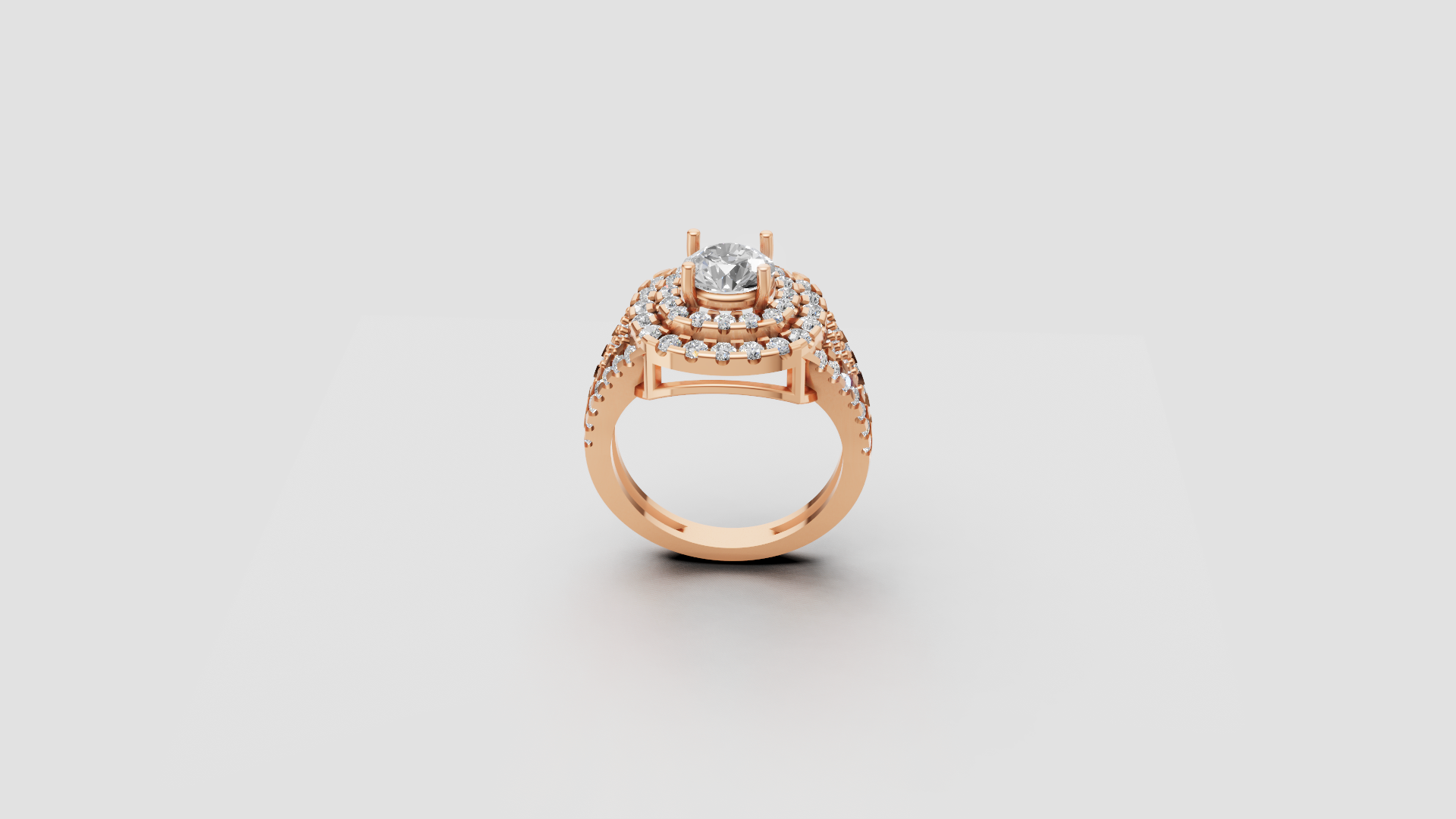 💍 Radiant Crown – Round Solitaire Halo Ring with Triple Row Diamonds | DS IMPEX Signature