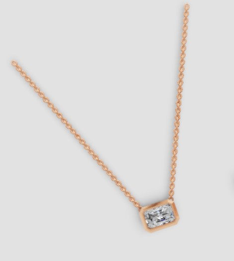 Sleek Radiance – 14K Baguette Diamond Bar Necklace