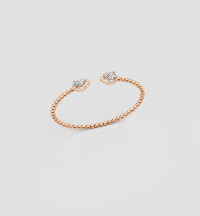 Dual Teardrop Open Bangle – Graceful Radiance in Gold