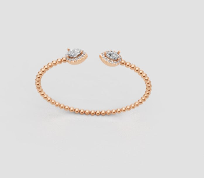 Dual Teardrop Open Bangle – Graceful Radiance in Gold