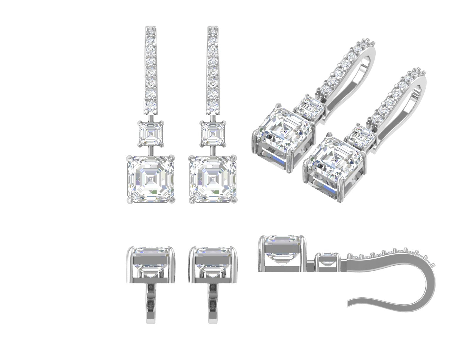 Princess-Cut Diamond Drop Earrings | 18K Gold | DS IMPEX