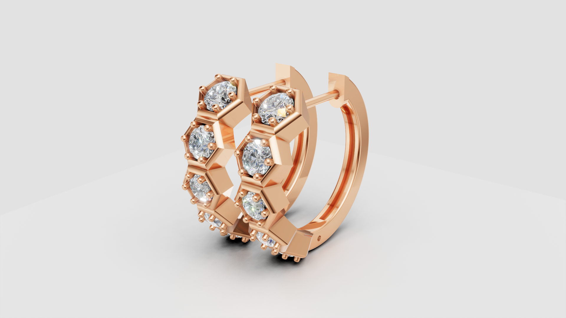 Hexagon Diamond Hoop Earrings | 14K Gold | DS IMPEX