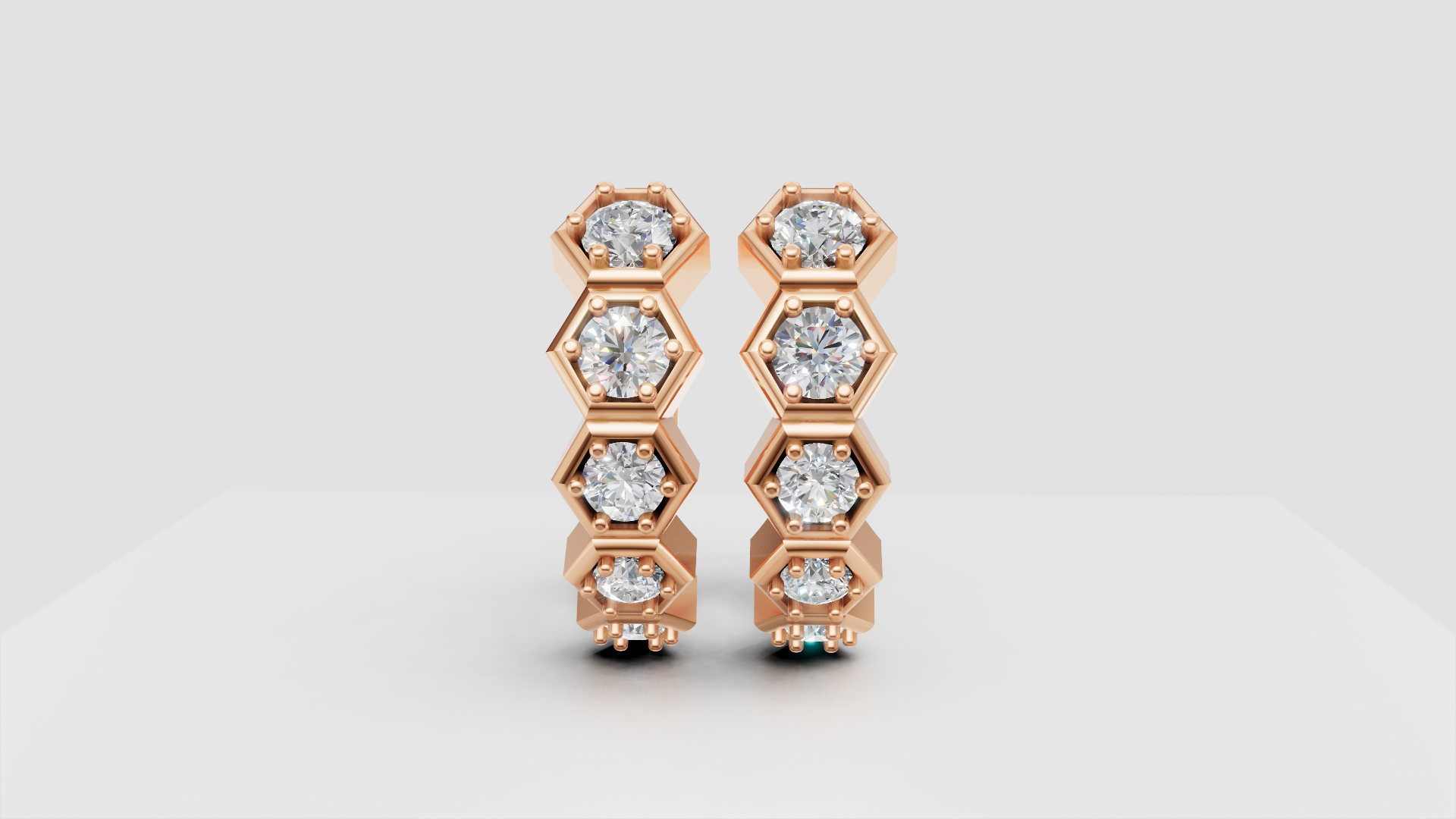 Hexagon Diamond Hoop Earrings | 14K Gold | DS IMPEX
