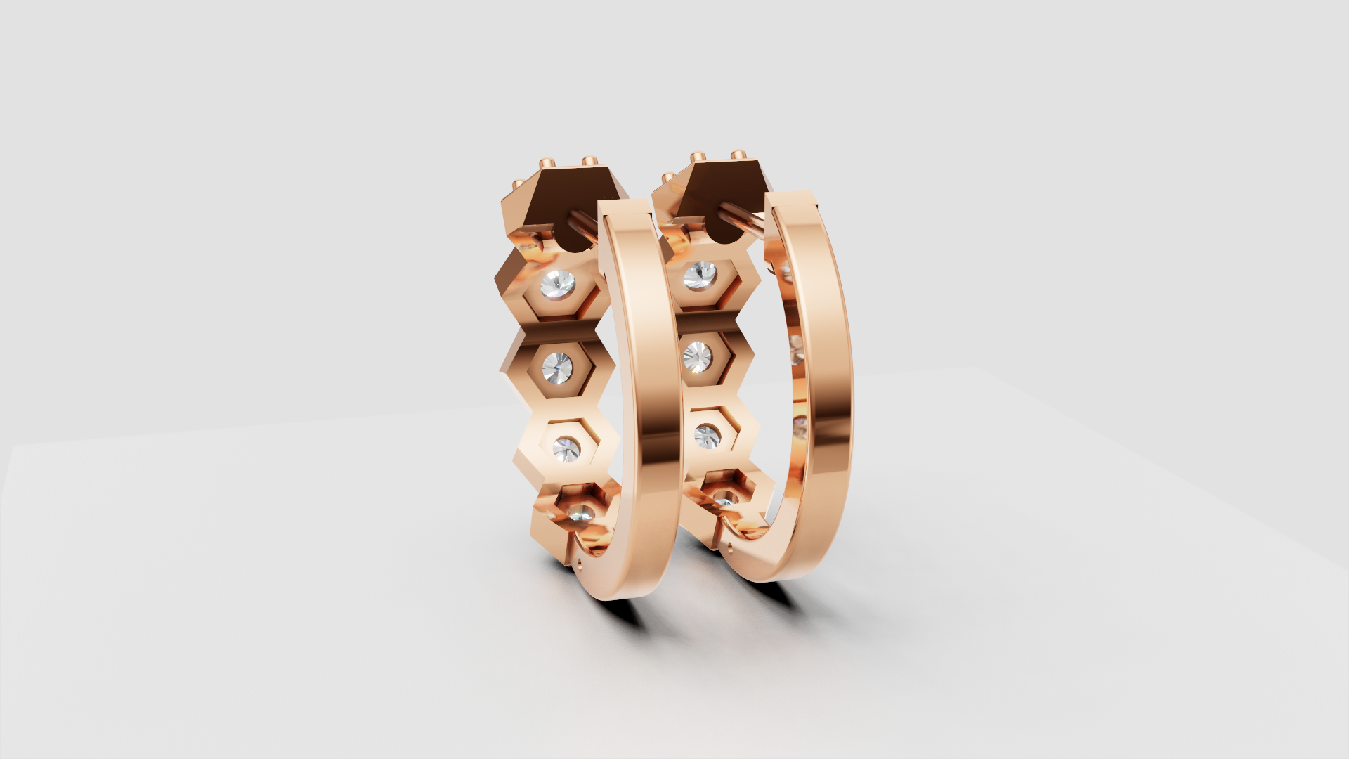 Hexagon Diamond Hoop Earrings | 14K Gold | DS IMPEX