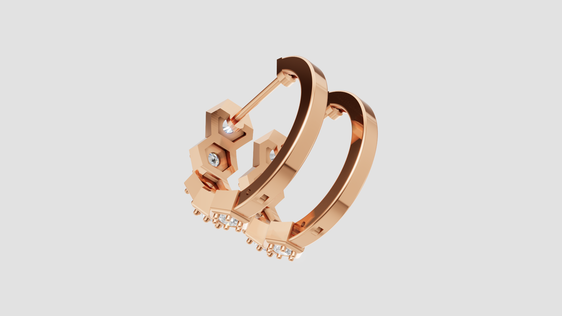 Hexagon Diamond Hoop Earrings | 14K Gold | DS IMPEX