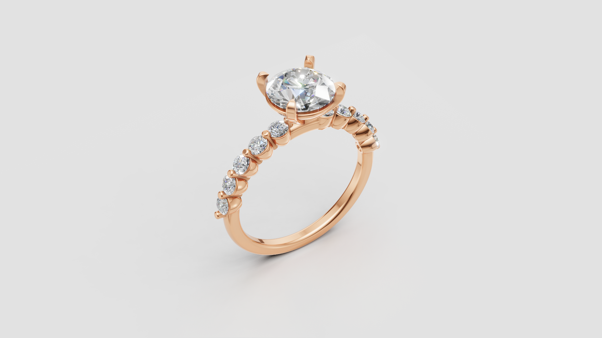 ✨ Classic Elegance – Round Brilliant Solitaire Ring with Side Diamonds | DS IMPEX