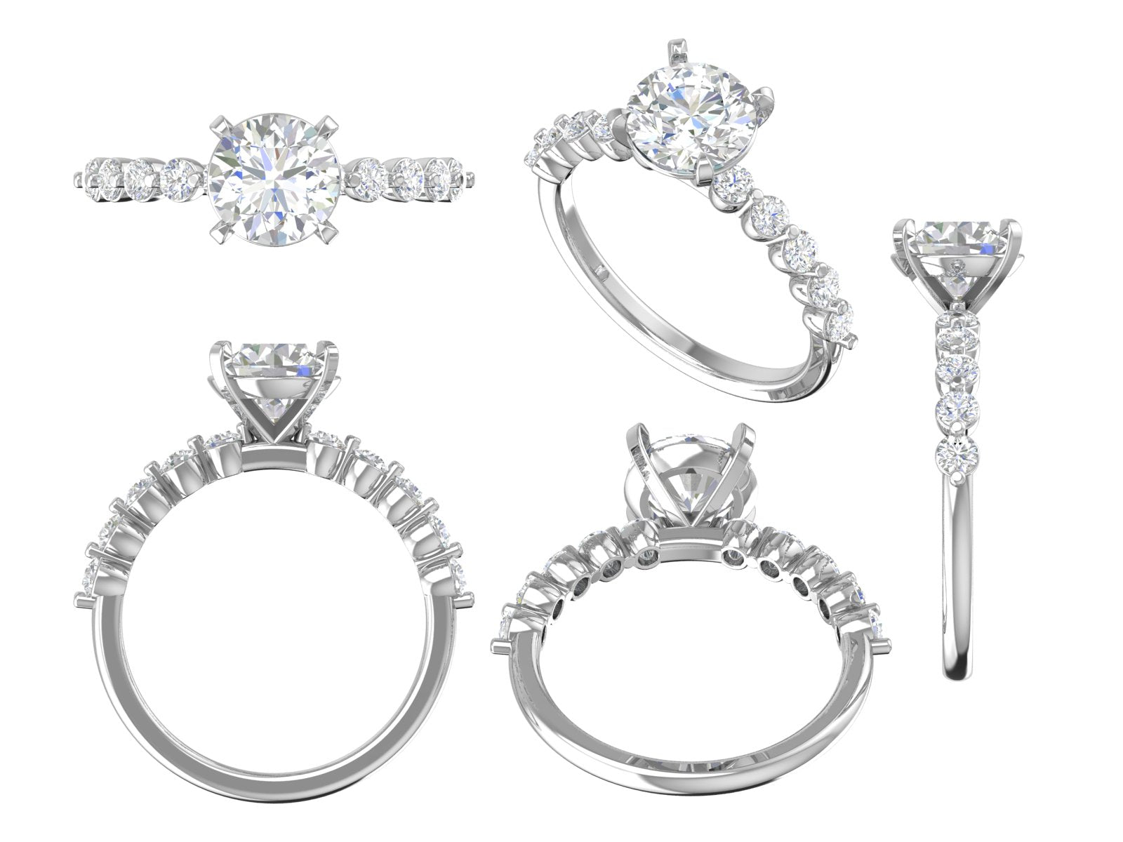 ✨ Classic Elegance – Round Brilliant Solitaire Ring with Side Diamonds | DS IMPEX
