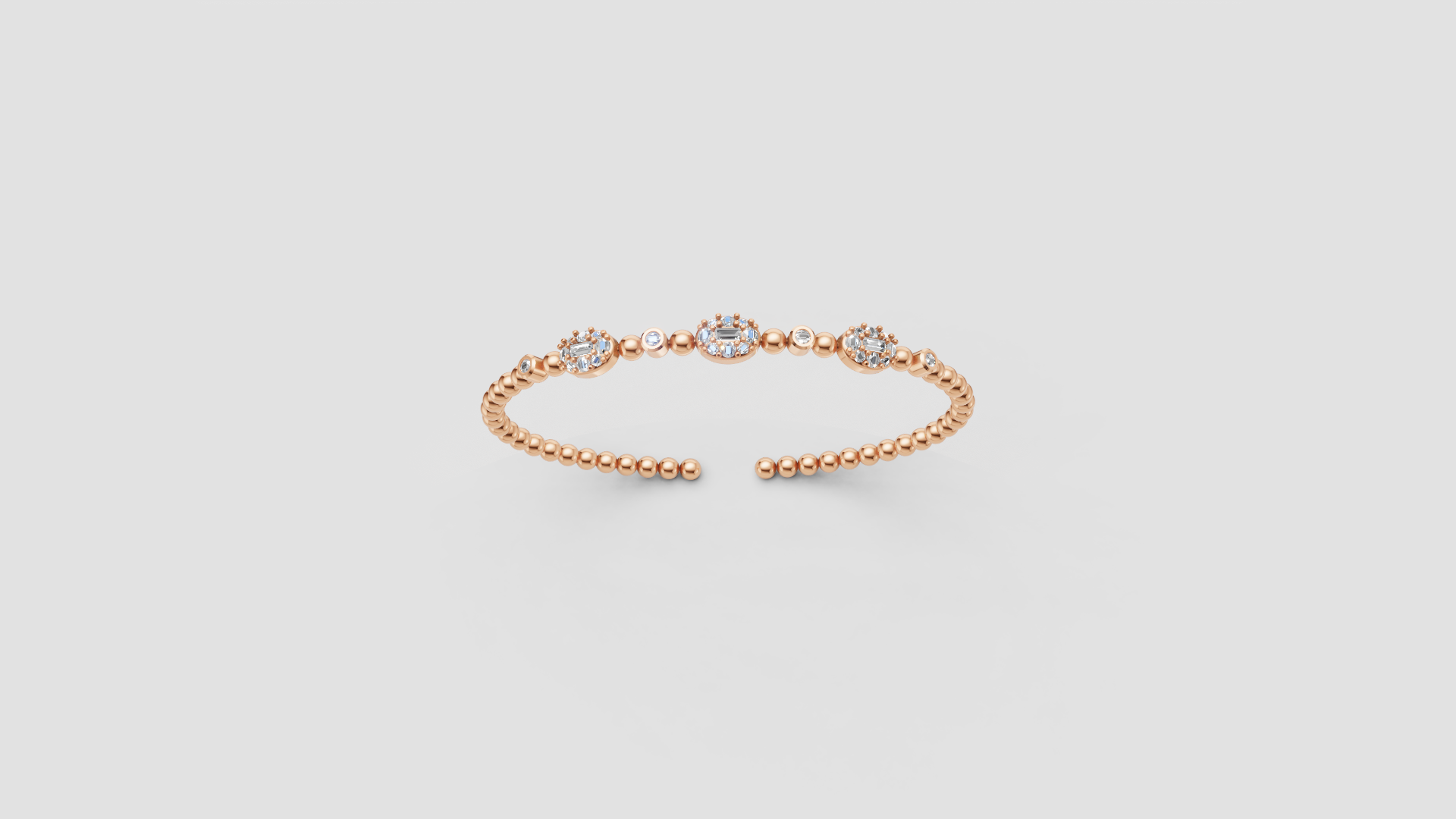Rose Radiance Beaded Diamond Open Bangle – Elegance in Motion