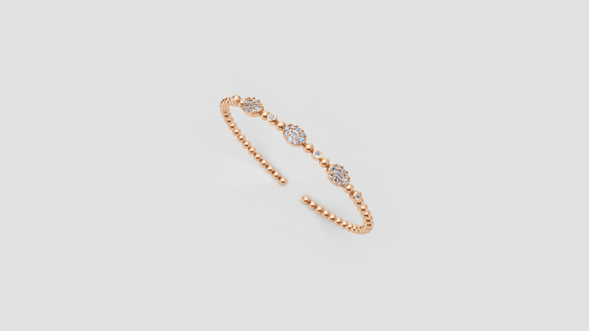Rose Radiance Beaded Diamond Open Bangle – Elegance in Motion