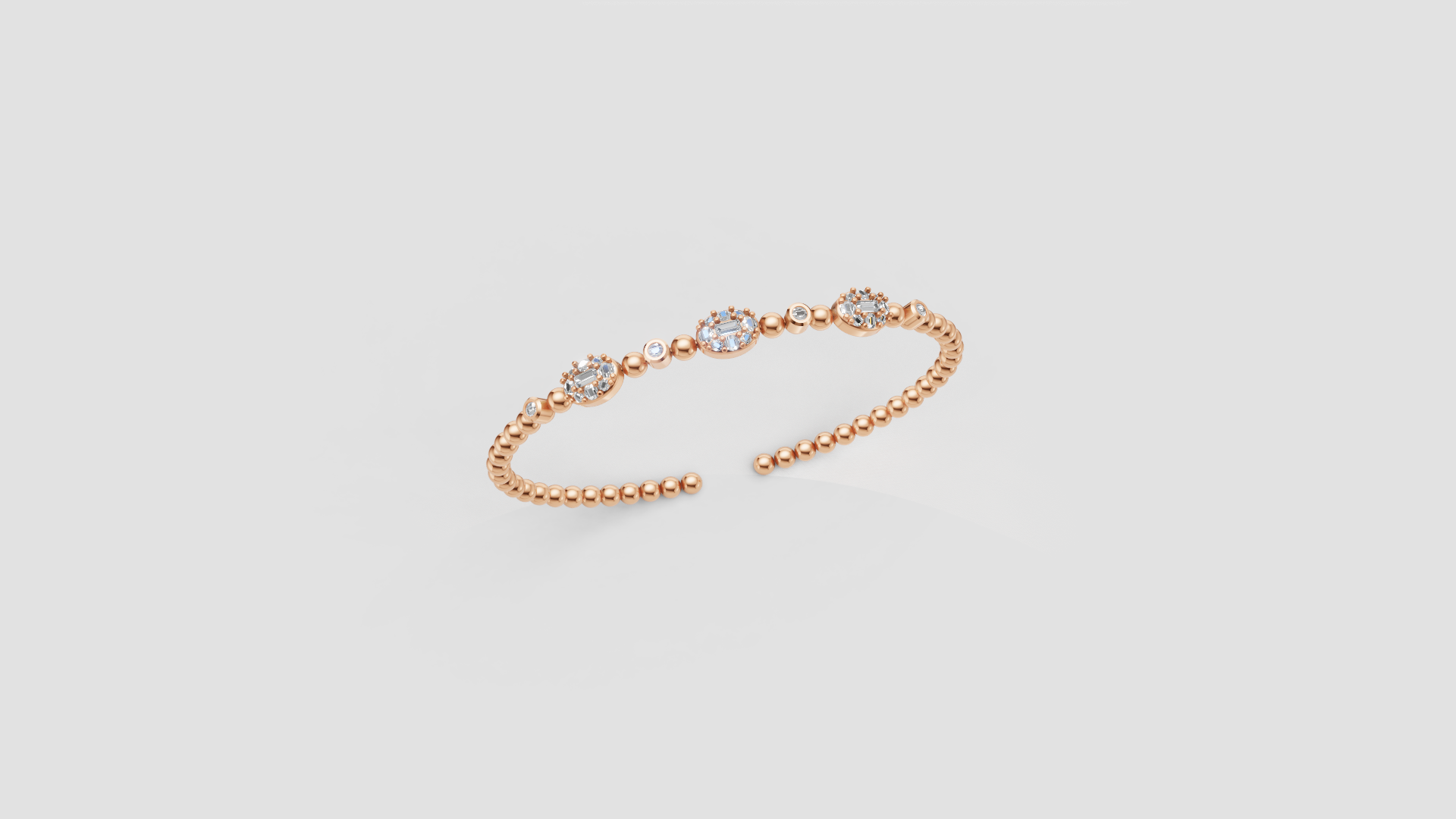 Rose Radiance Beaded Diamond Open Bangle – Elegance in Motion