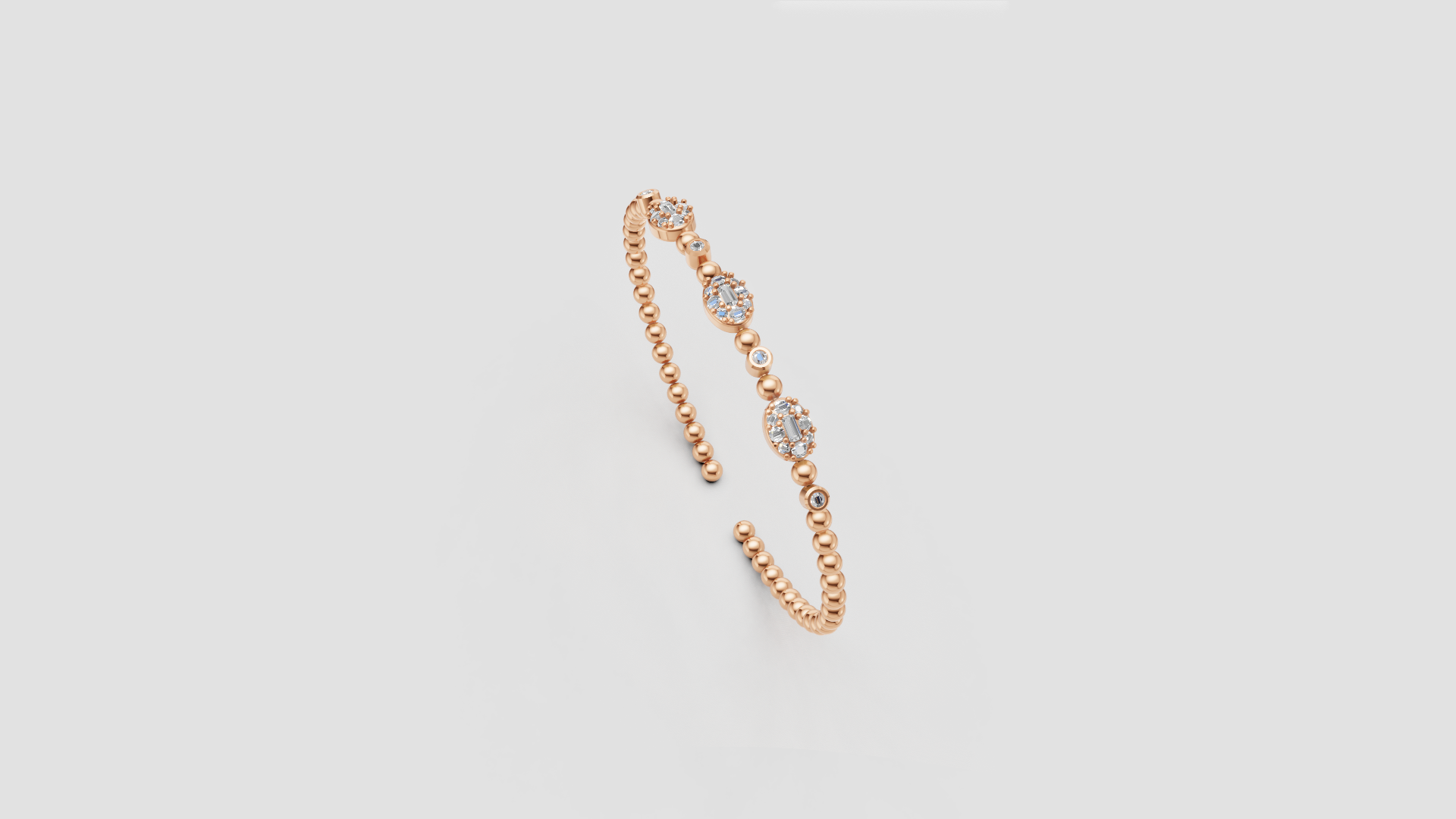 Rose Radiance Beaded Diamond Open Bangle – Elegance in Motion
