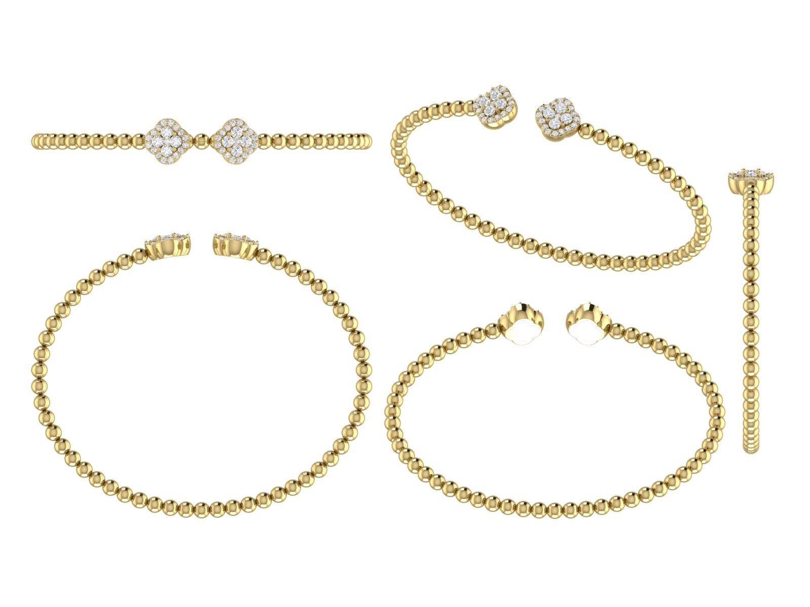 Floral Cluster Diamond Beaded Open Cuff Bracelet ✨