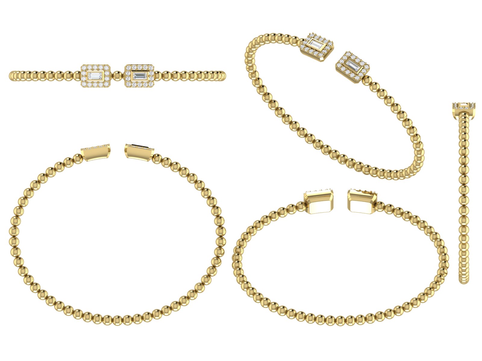 Luxe Rectangular Bezel Diamond Beaded Open Cuff Bracelet ✨
