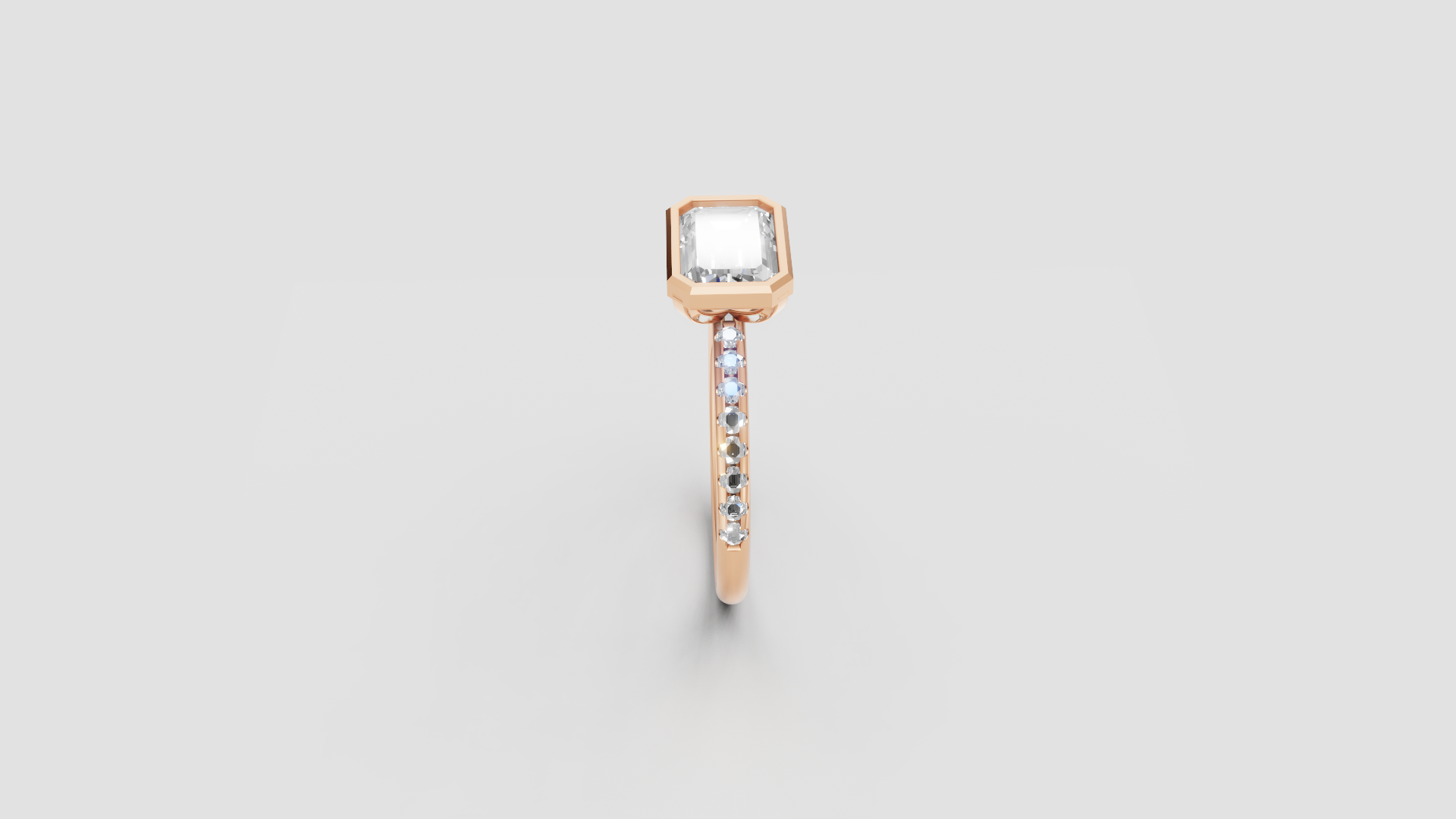 ✨ Emerald-Cut Bezel Solitaire with Diamond Band | 14K Rose Gold Ring | DS IMPEX