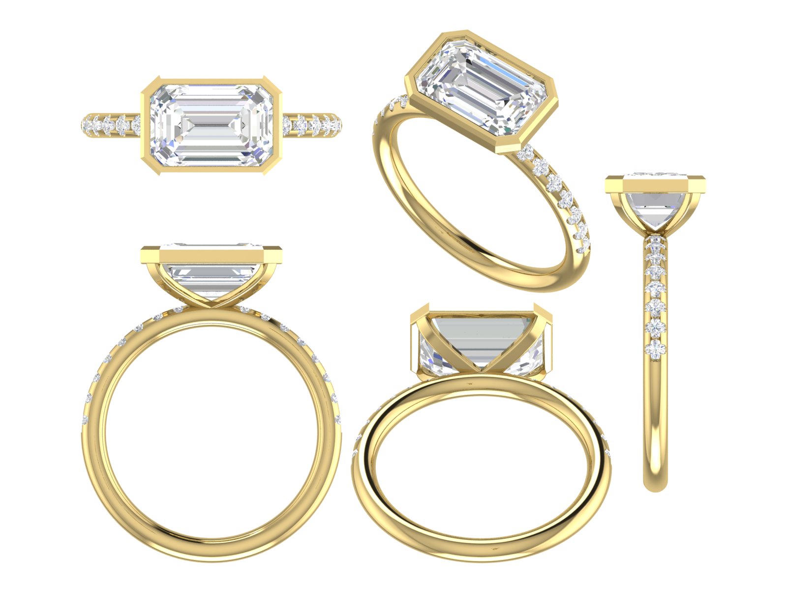 ✨ Emerald-Cut Bezel Solitaire with Diamond Band | 14K Rose Gold Ring | DS IMPEX