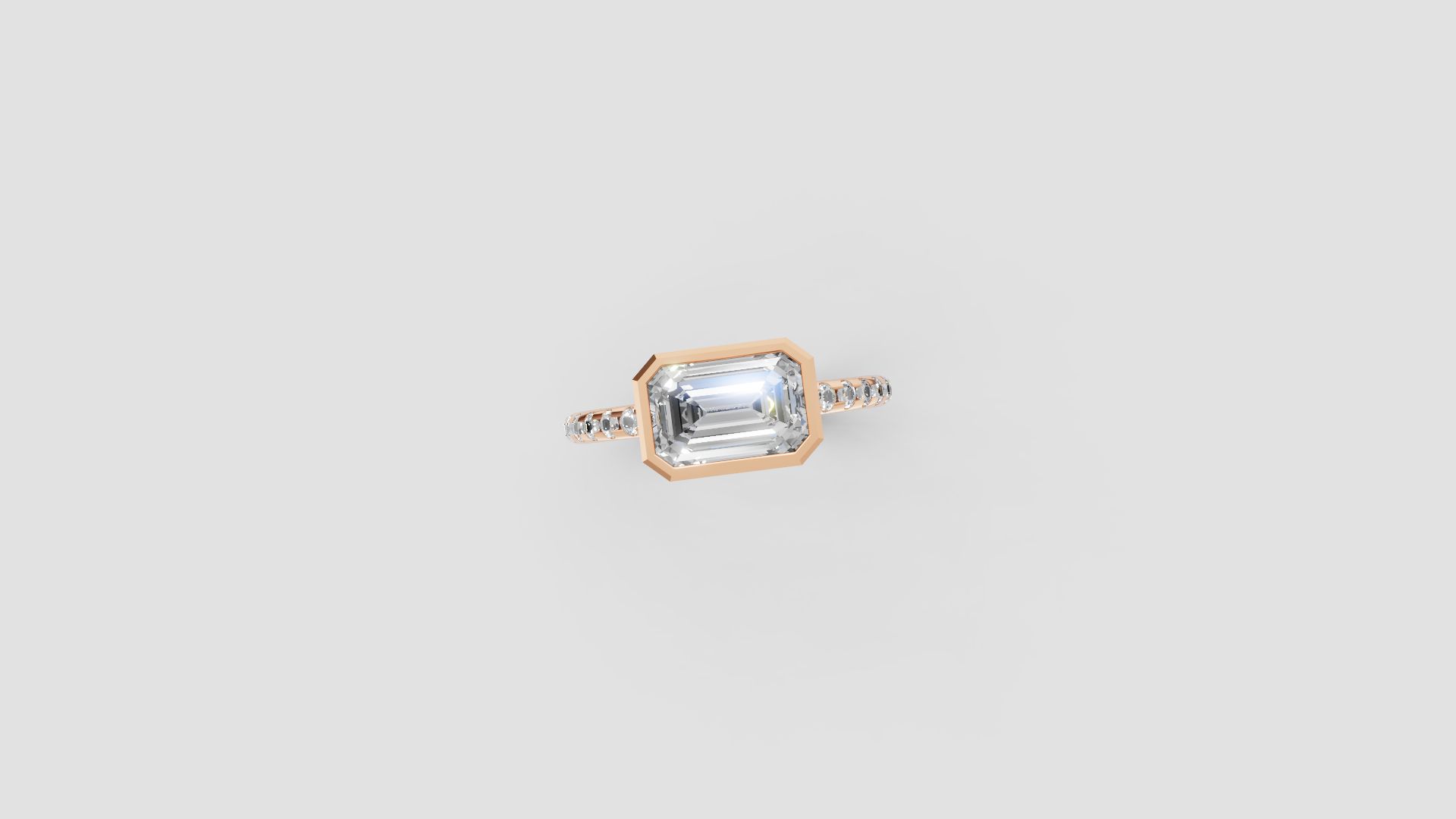 ✨ Emerald-Cut Bezel Solitaire with Diamond Band | 14K Rose Gold Ring | DS IMPEX