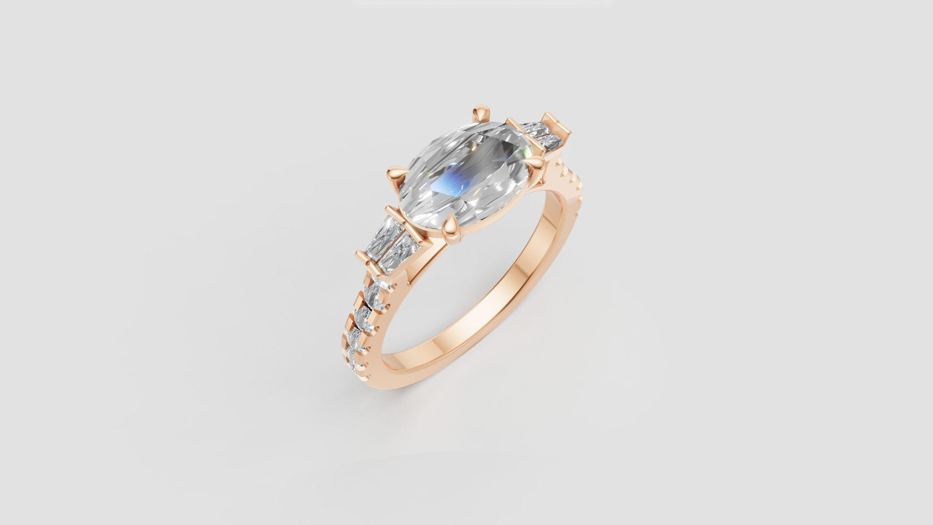 ✨ Marquise-Cut Solitaire with Side Accents | 14K Rose Gold Ring | DS IMPEX