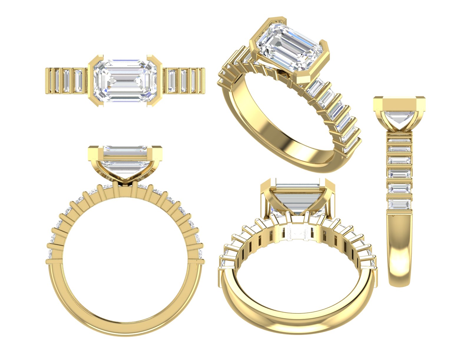 ✨ Emerald-Cut Solitaire with Baguette Band | 14K Rose Gold Ring | DS IMPEX