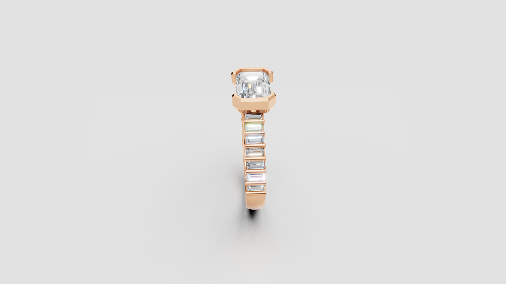 ✨ Emerald-Cut Solitaire with Baguette Band | 14K Rose Gold Ring | DS IMPEX