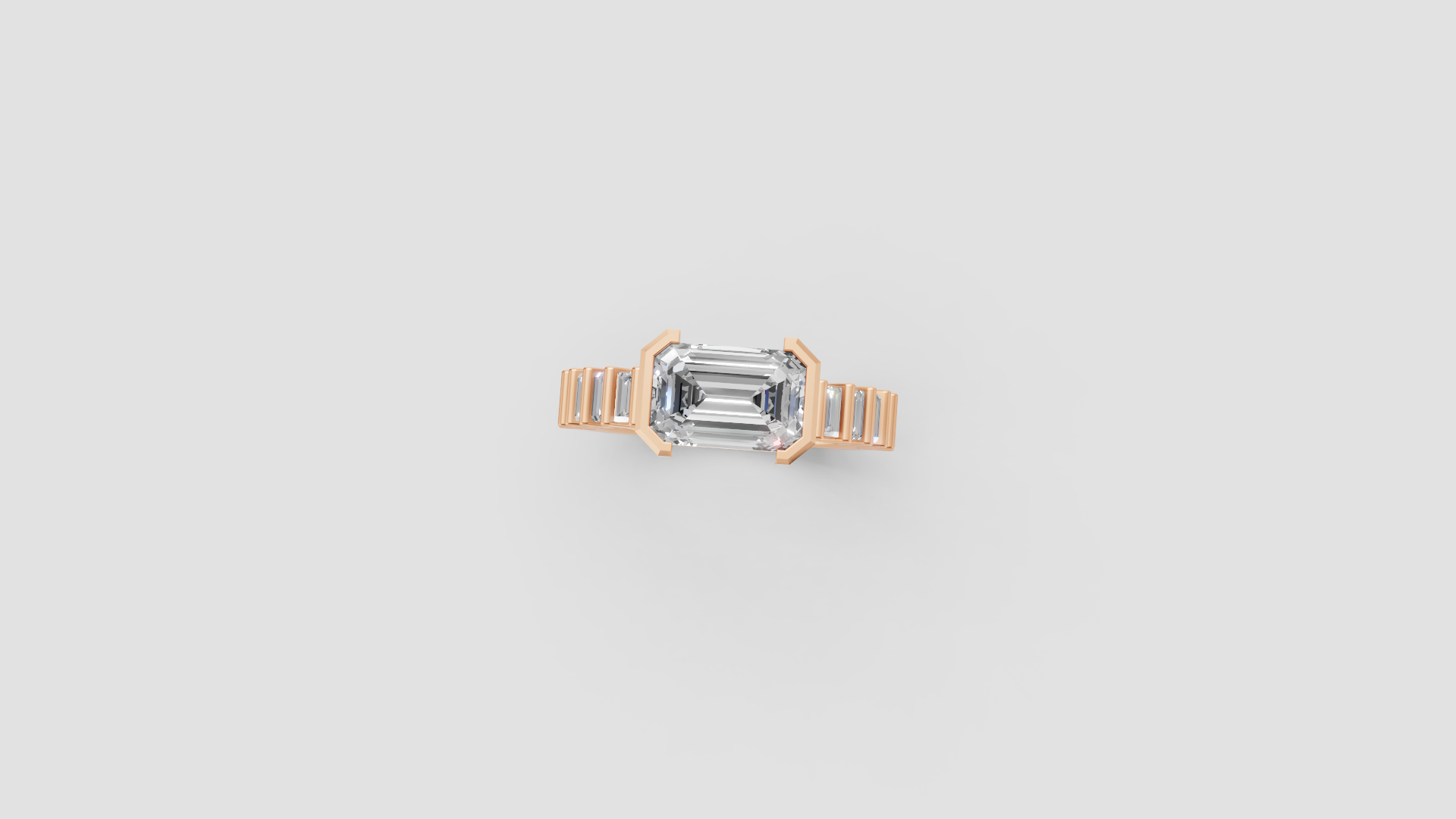 ✨ Emerald-Cut Solitaire with Baguette Band | 14K Rose Gold Ring | DS IMPEX