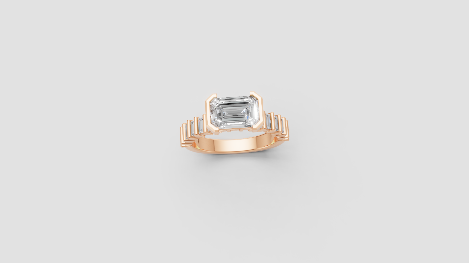 ✨ Emerald-Cut Solitaire with Baguette Band | 14K Rose Gold Ring | DS IMPEX