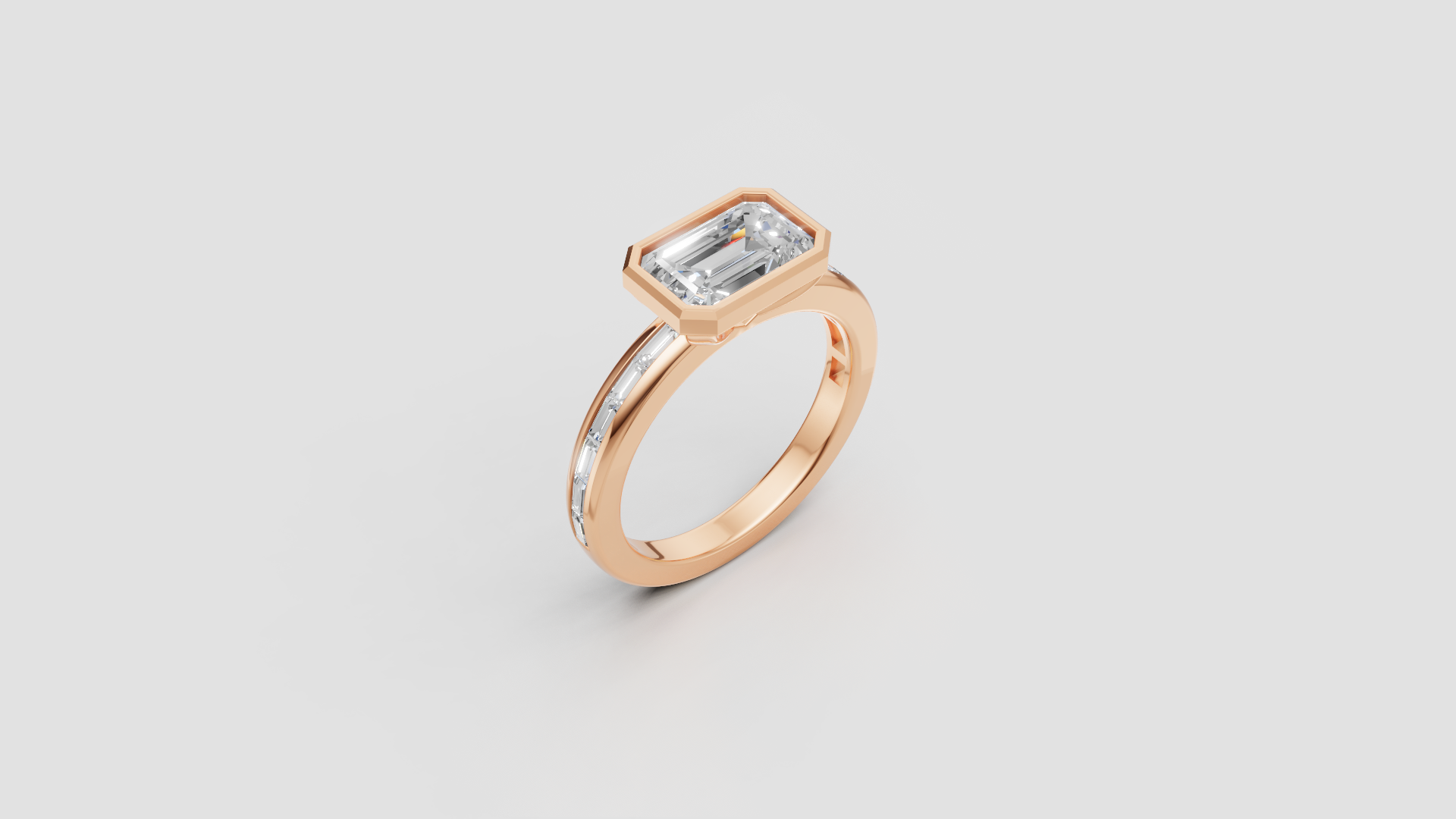 Rose Elegance – Emerald Cut Solitaire Diamond Ring | DS IMPEX Signature