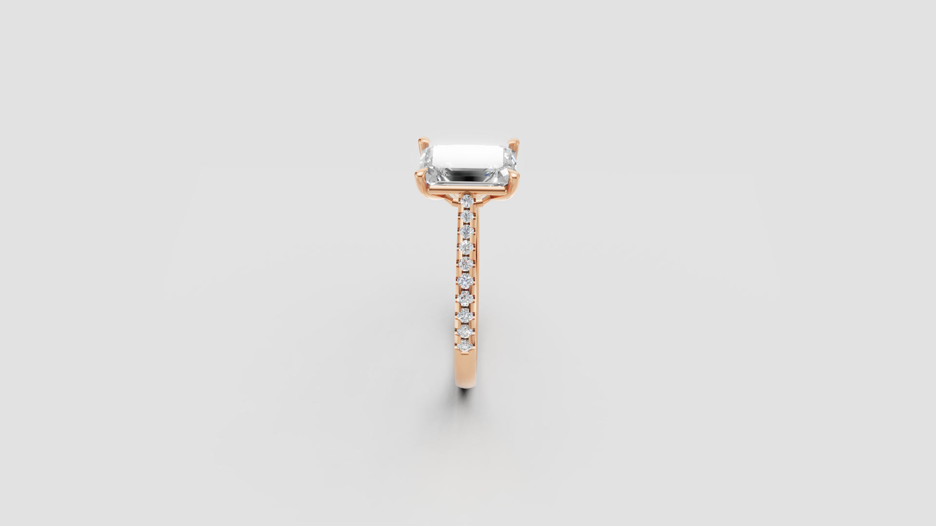 Eternal Grace – 1.60 ct Emerald Cut Diamond Solitaire Ring | 14K Rose Gold | Pave Band