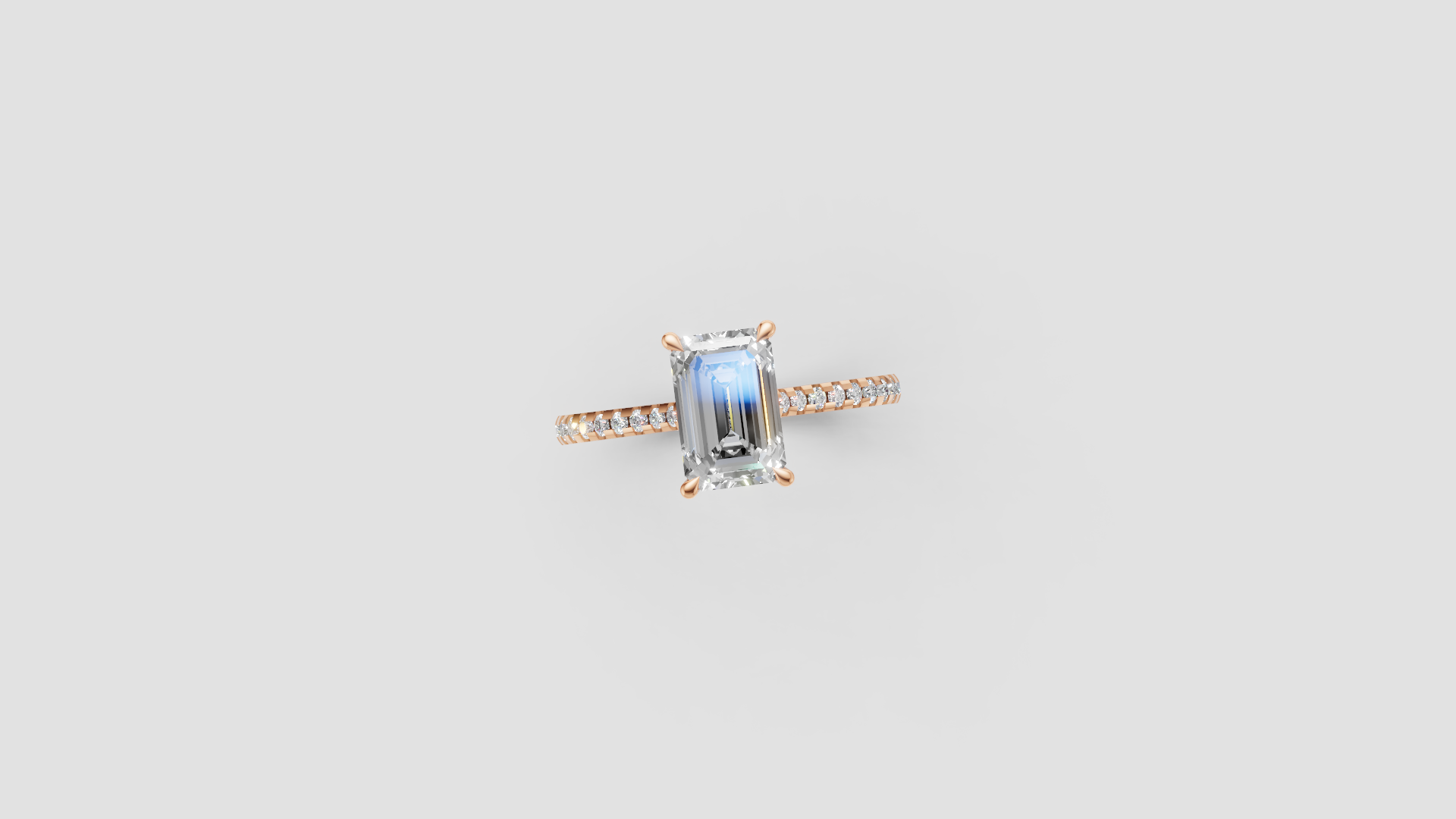 Eternal Grace – 1.60 ct Emerald Cut Diamond Solitaire Ring | 14K Rose Gold | Pave Band