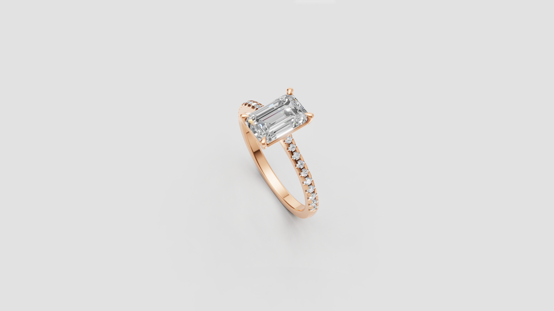 Eternal Grace – 1.60 ct Emerald Cut Diamond Solitaire Ring | 14K Rose Gold | Pave Band