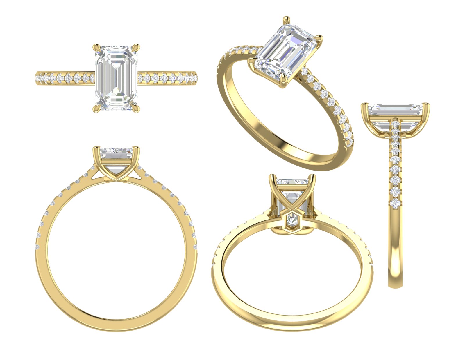 Eternal Grace – 1.60 ct Emerald Cut Diamond Solitaire Ring | 14K Rose Gold | Pave Band