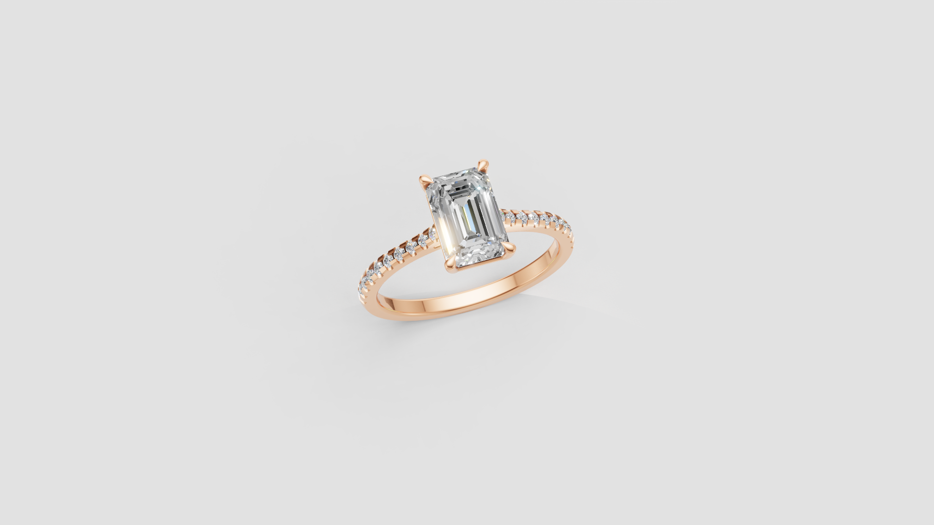 Eternal Grace – 1.60 ct Emerald Cut Diamond Solitaire Ring | 14K Rose Gold | Pave Band