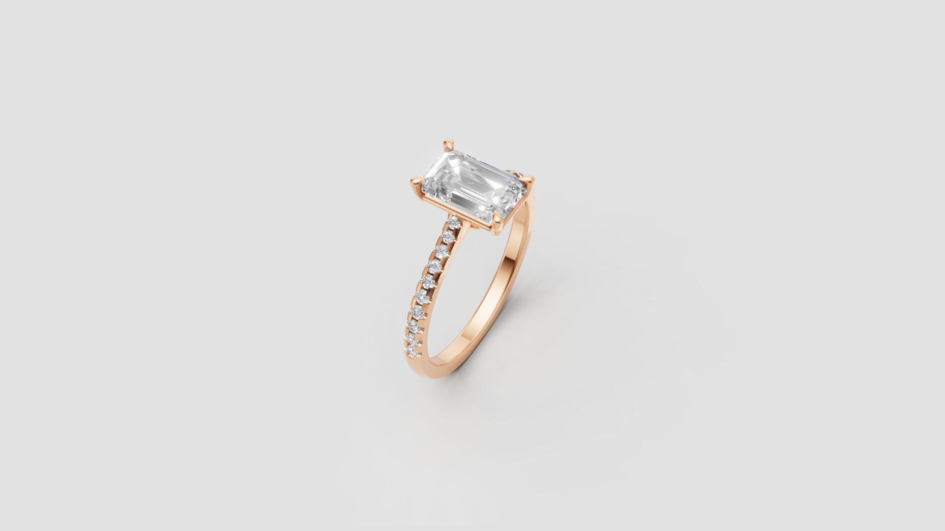 Eternal Grace – 1.60 ct Emerald Cut Diamond Solitaire Ring | 14K Rose Gold | Pave Band