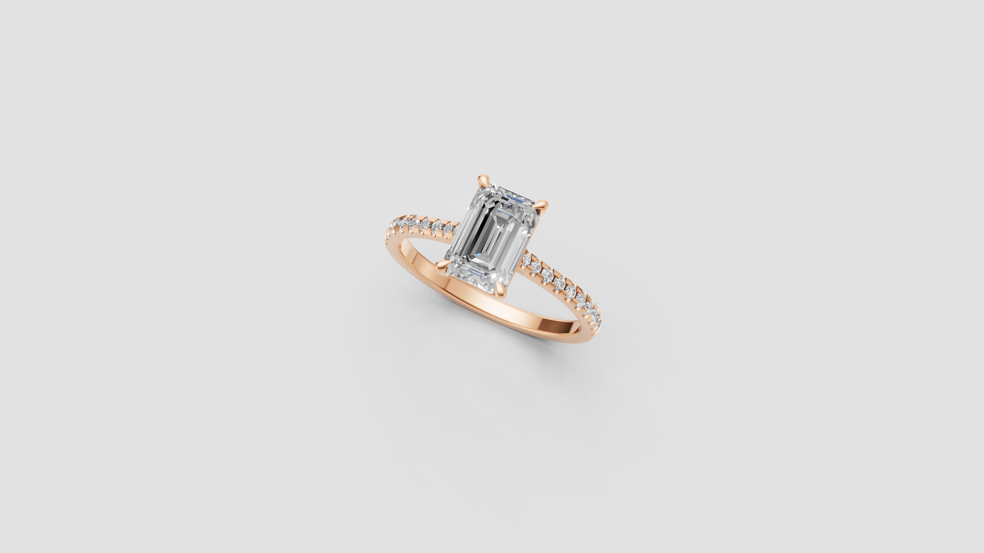 Eternal Grace – 1.60 ct Emerald Cut Diamond Solitaire Ring | 14K Rose Gold | Pave Band