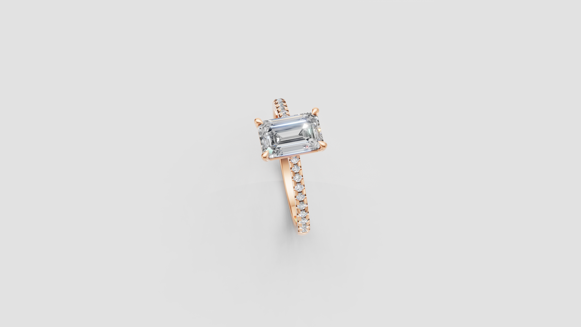 Eternal Grace – 1.60 ct Emerald Cut Diamond Solitaire Ring | 14K Rose Gold | Pave Band