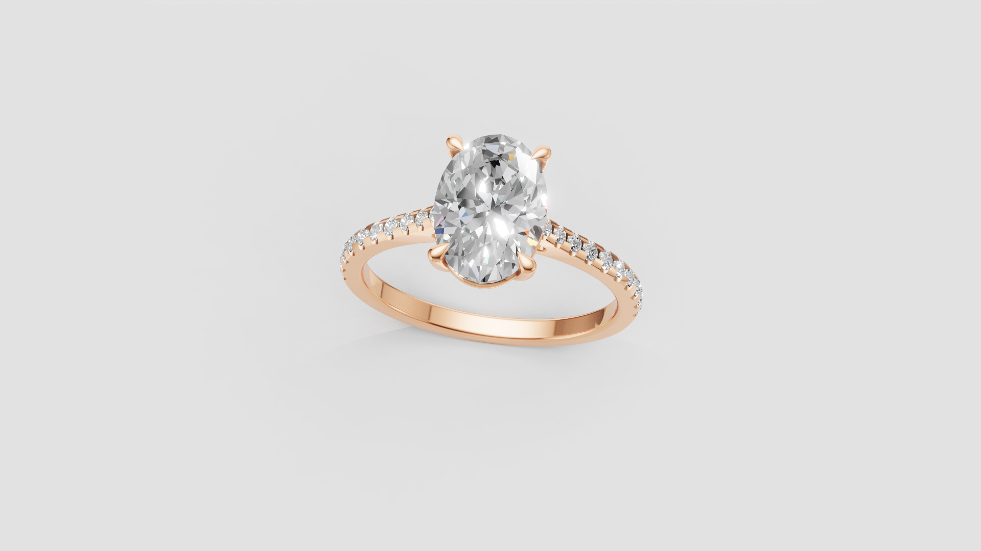 Radiant Oval – Cut Diamond Solitaire Ring | 14K Rose Gold | Pave Band