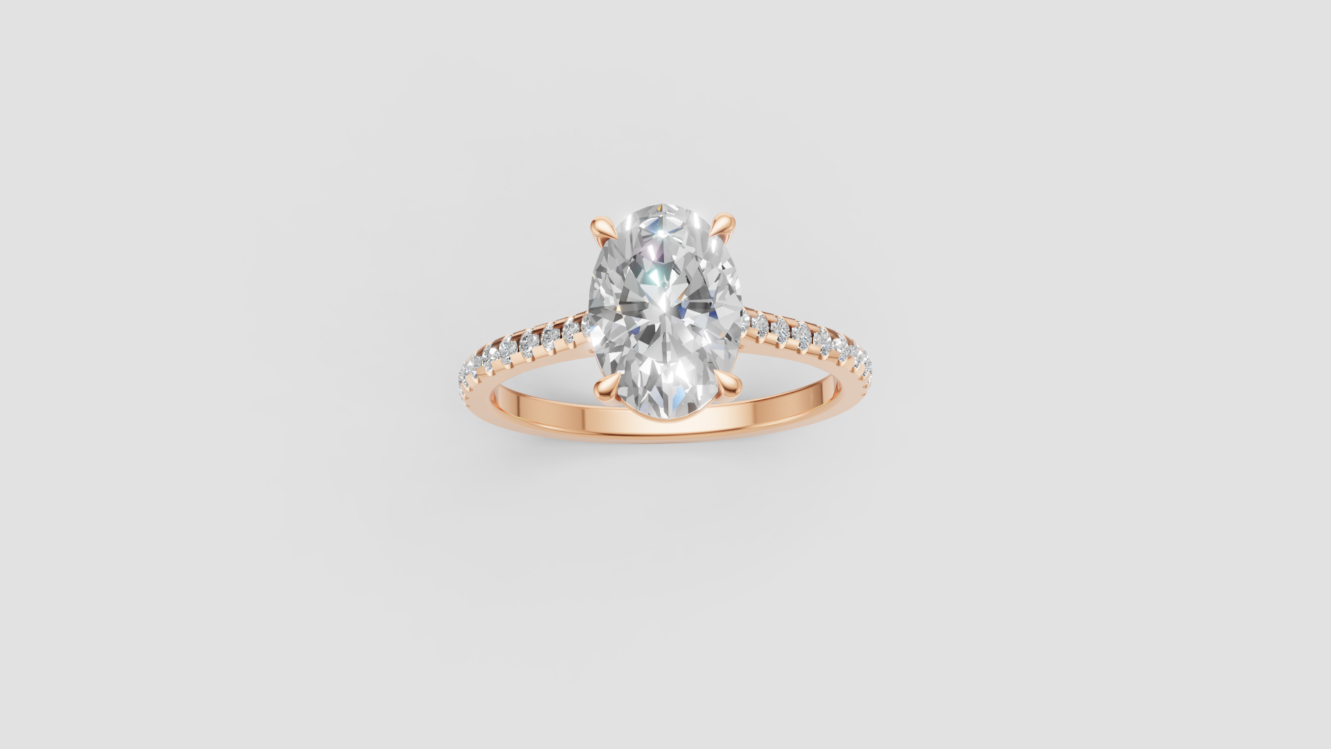 Radiant Oval – Cut Diamond Solitaire Ring | 14K Rose Gold | Pave Band