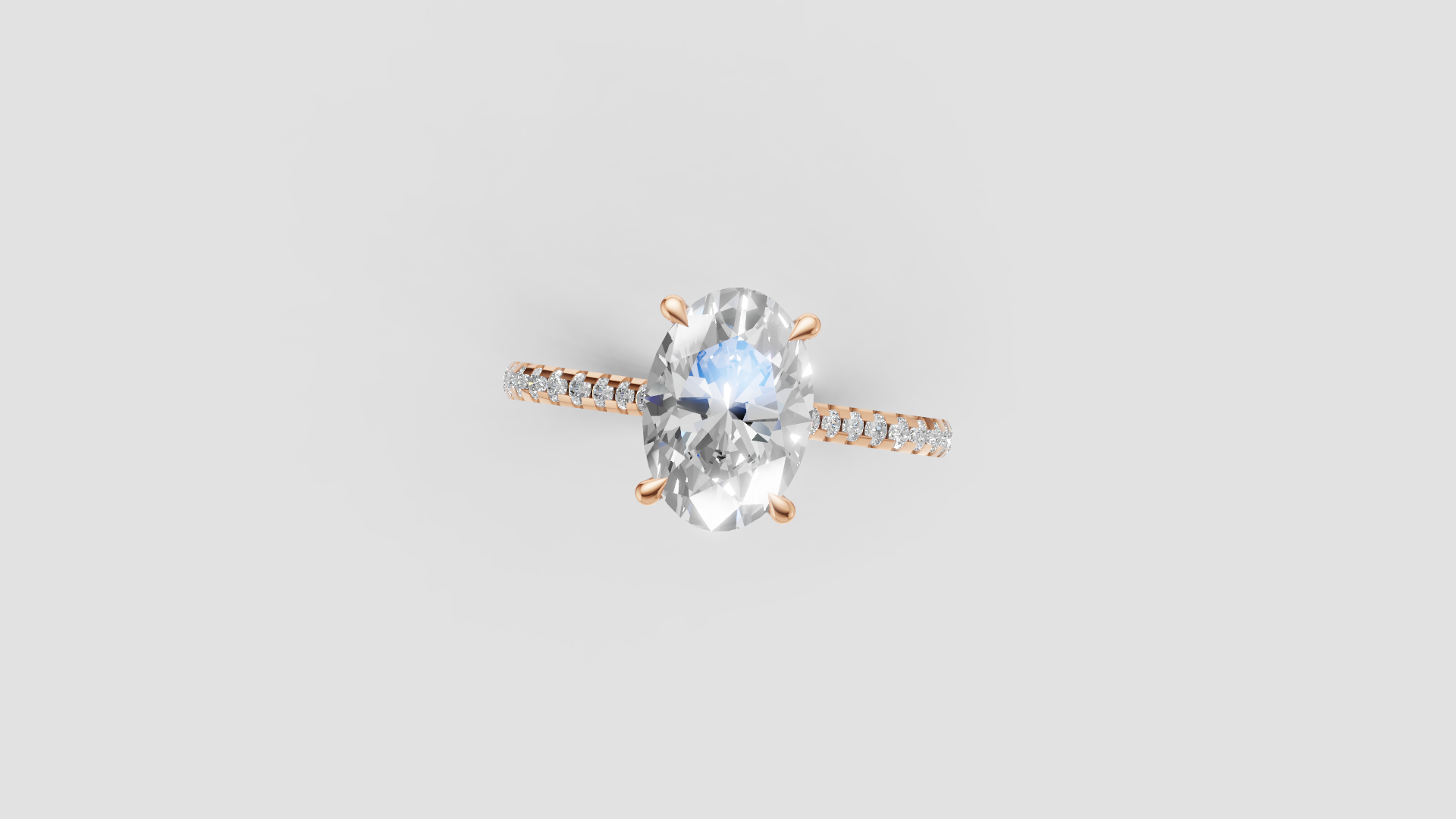 Radiant Oval – Cut Diamond Solitaire Ring | 14K Rose Gold | Pave Band