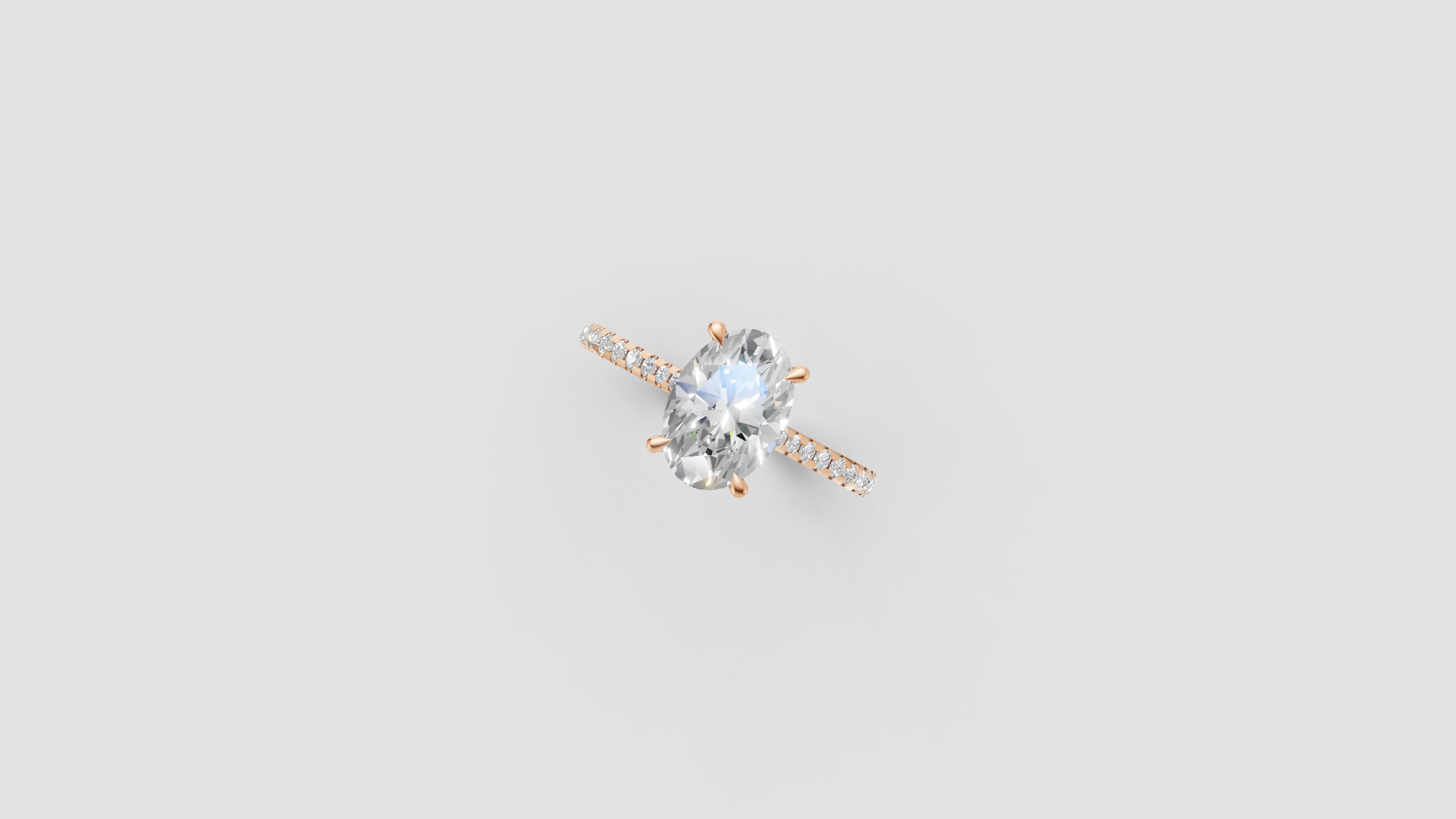 Radiant Oval – Cut Diamond Solitaire Ring | 14K Rose Gold | Pave Band