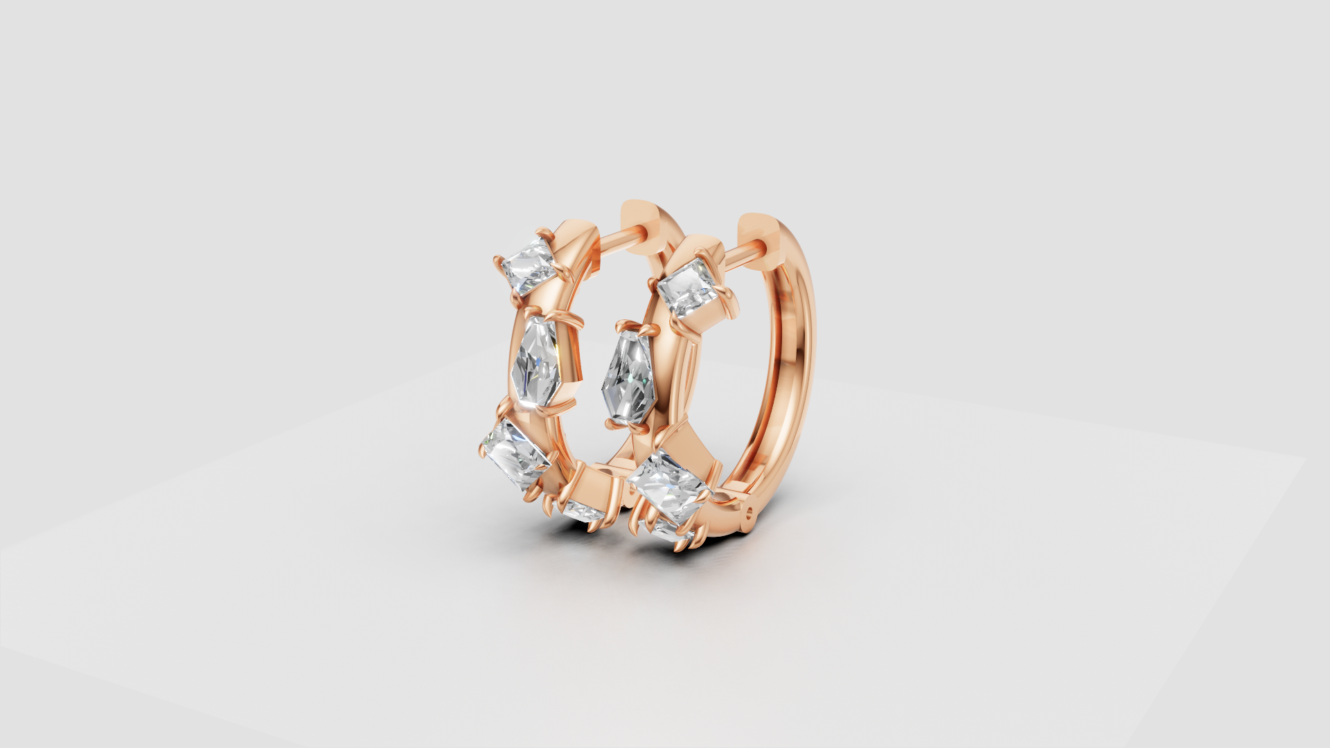 Geometric Diamond Hoop Earrings | 14K Gold | DS IMPEX