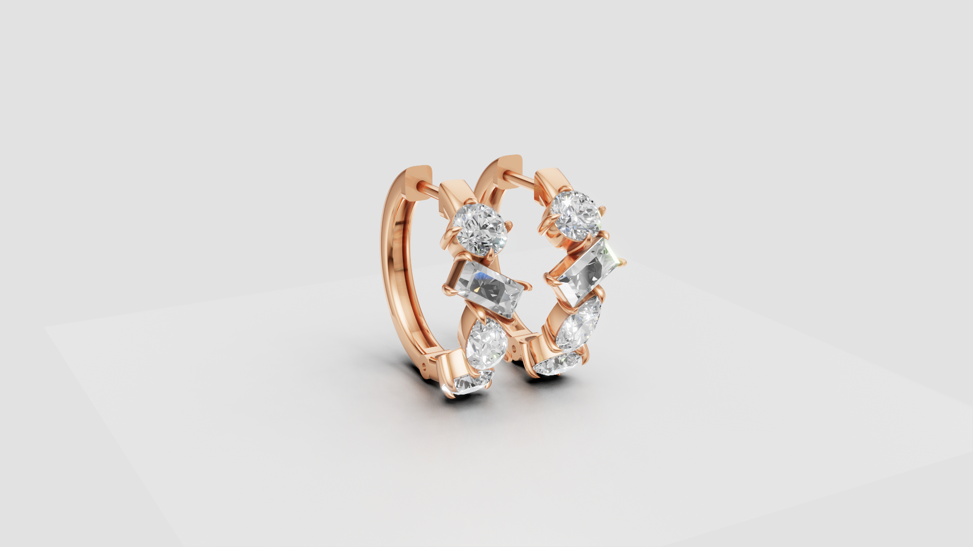 Mixed-Cut Diamond Hoop Earrings | 14K Gold | DS IMPEX