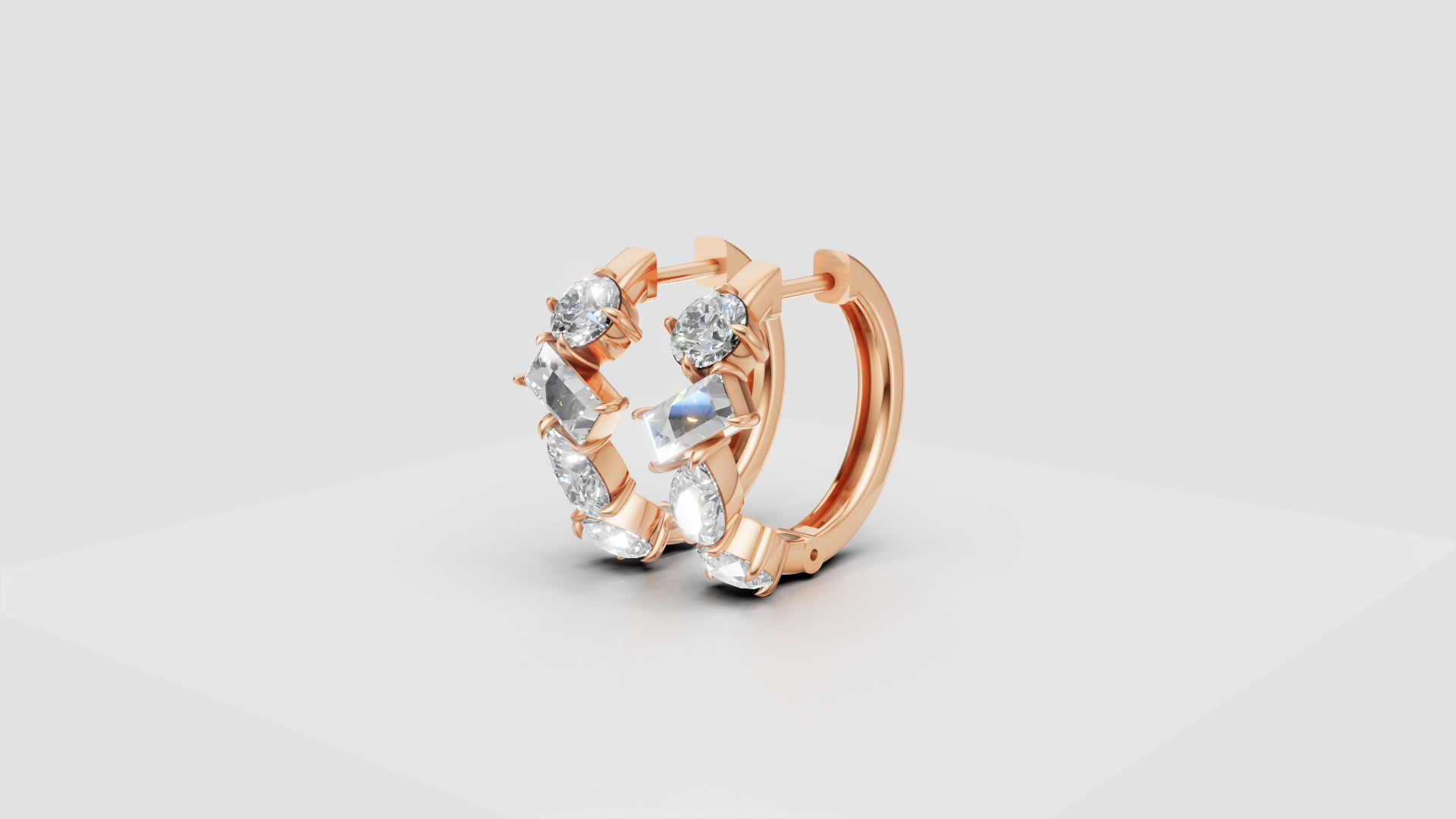 Mixed-Cut Diamond Hoop Earrings | 14K Gold | DS IMPEX