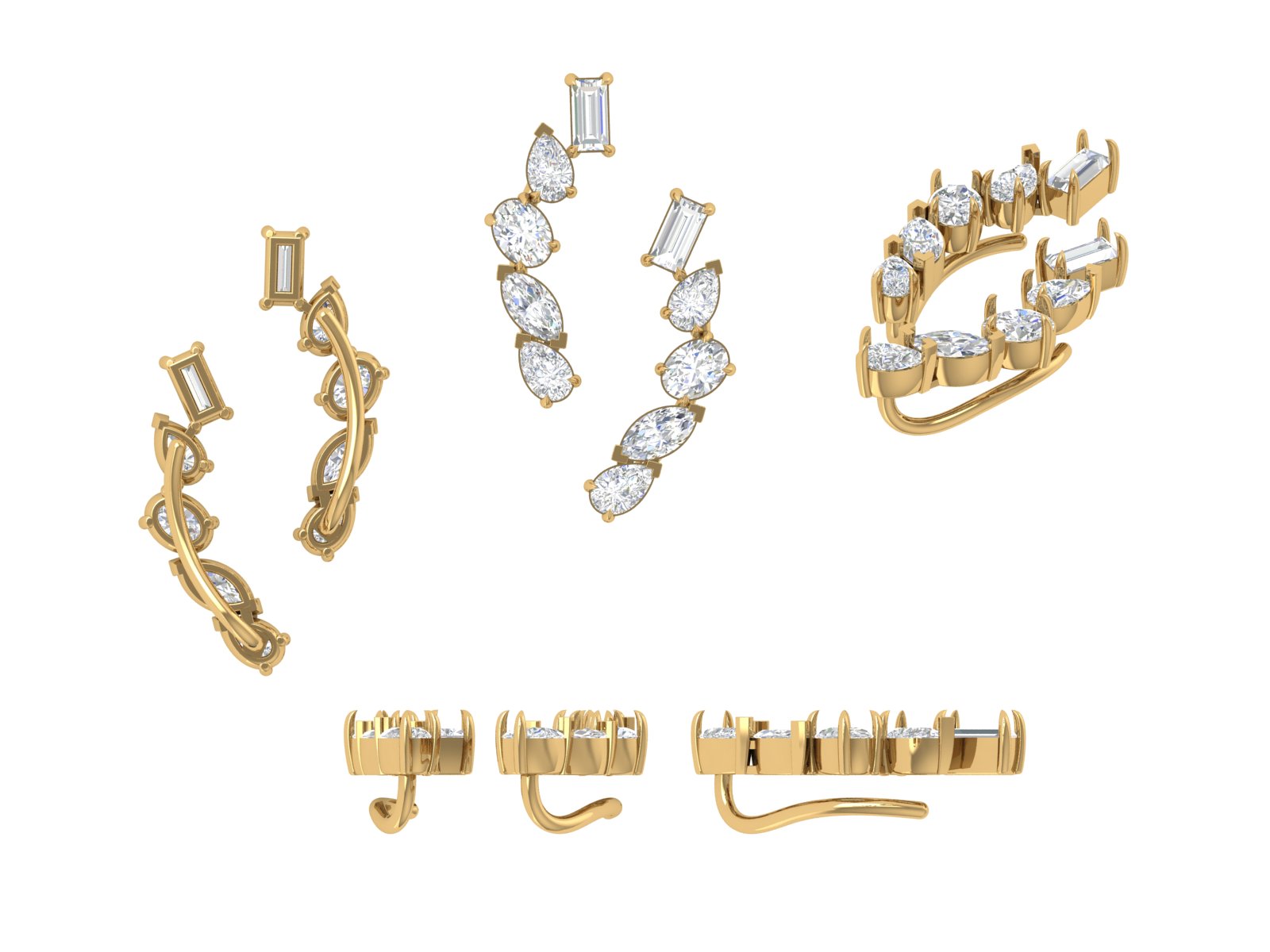 Marquise & Pear Diamond Ear Climbers | 14K Gold | DS IMPEX