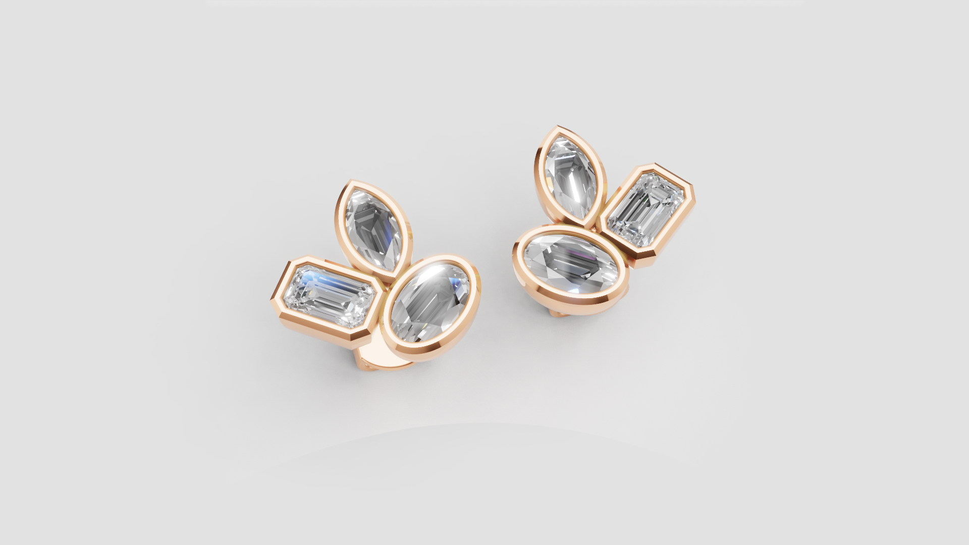 Geometric Diamond Cluster Studs | 14K Gold | DS IMPEX