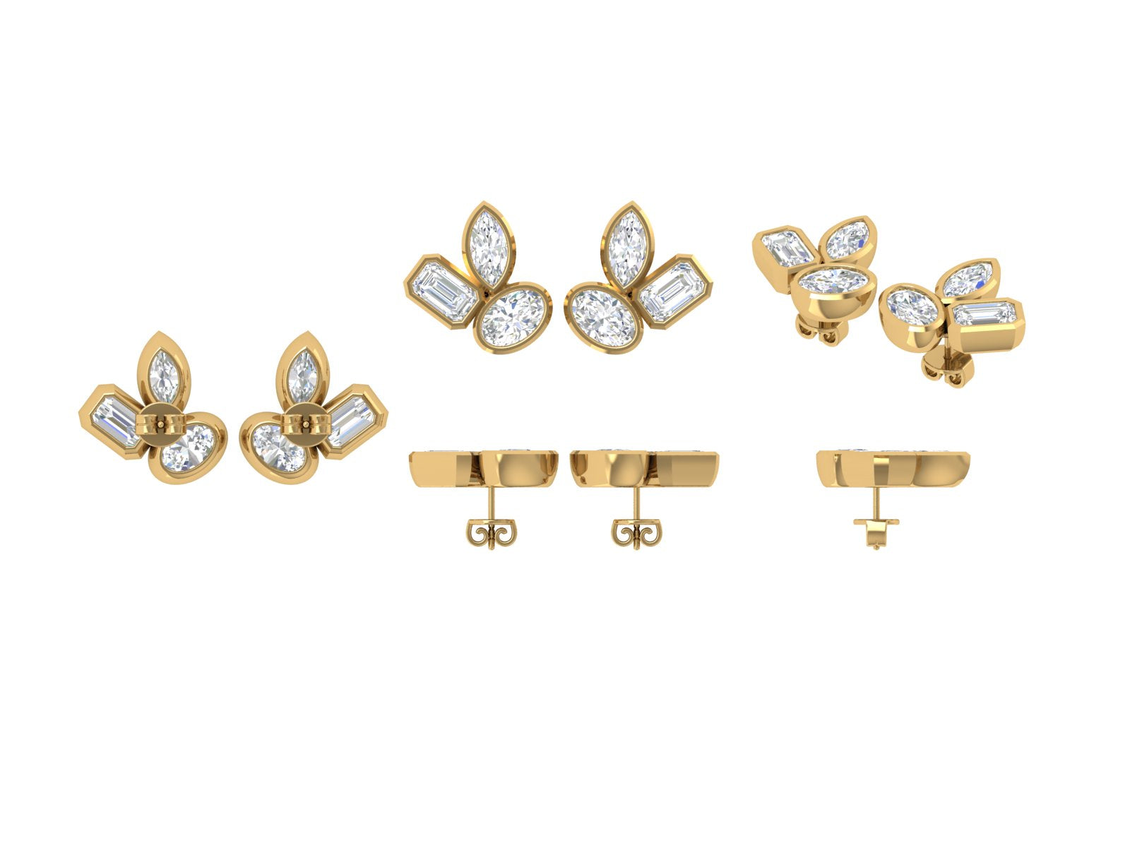 Geometric Diamond Cluster Studs | 14K Gold | DS IMPEX