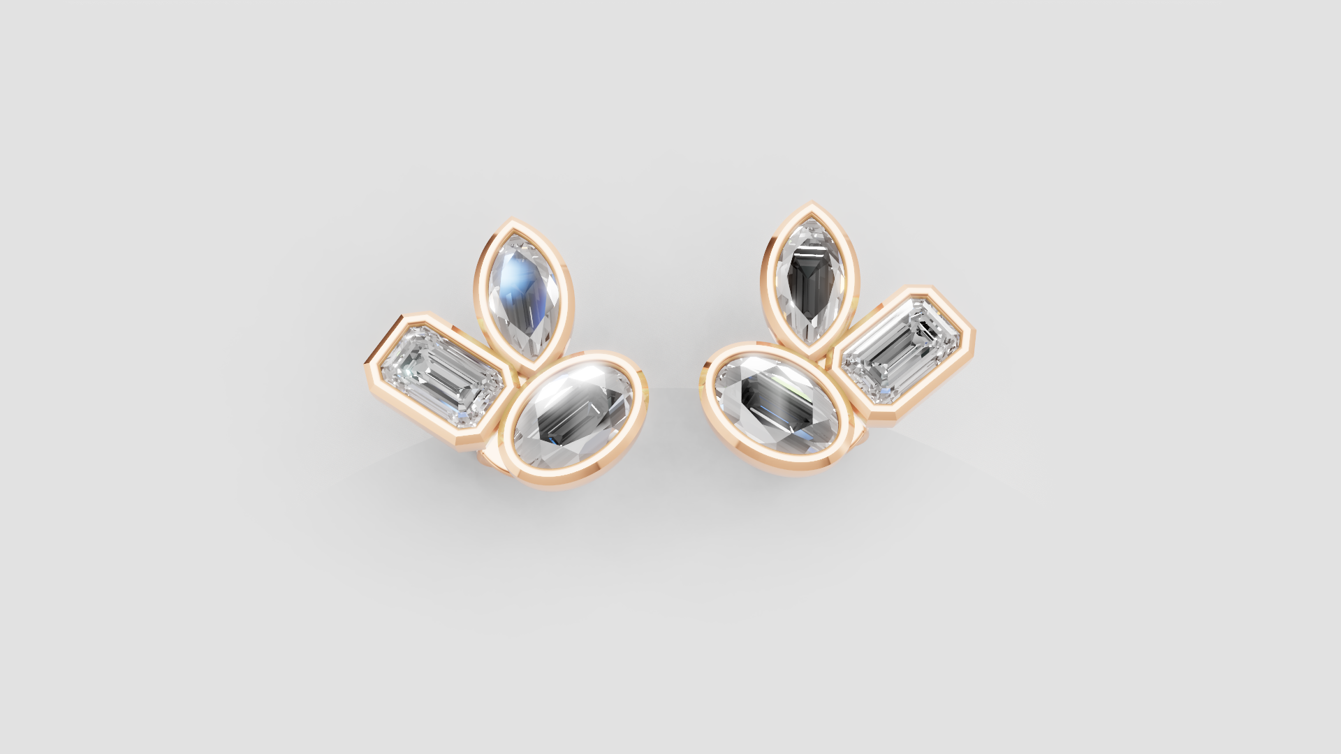 Geometric Diamond Cluster Studs | 14K Gold | DS IMPEX