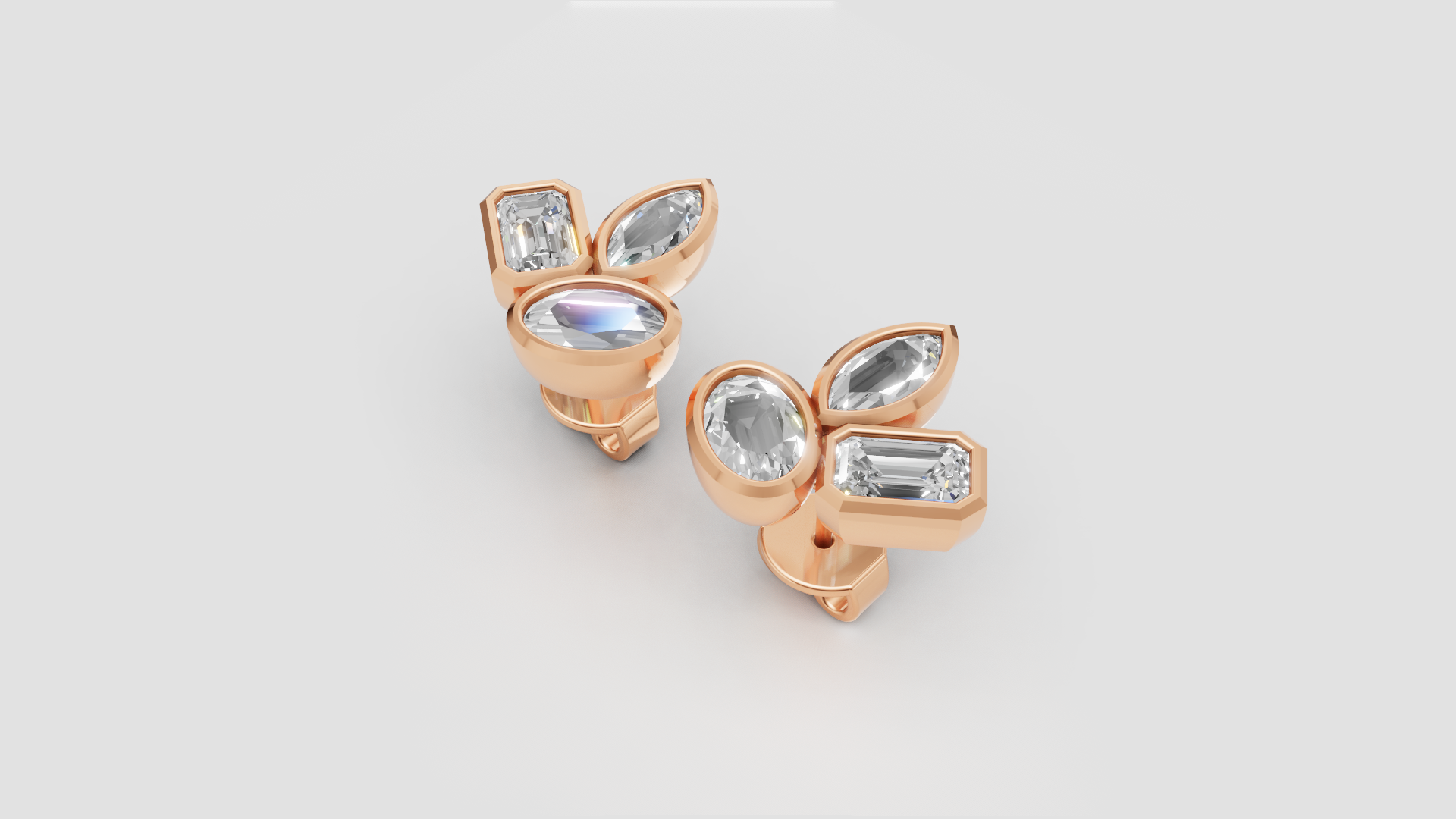Geometric Diamond Cluster Studs | 14K Gold | DS IMPEX