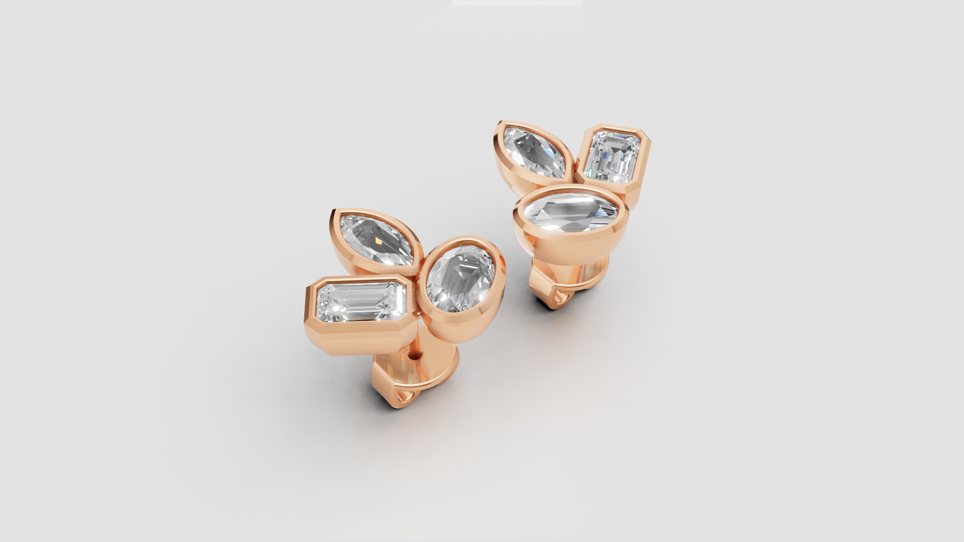 Geometric Diamond Cluster Studs | 14K Gold | DS IMPEX