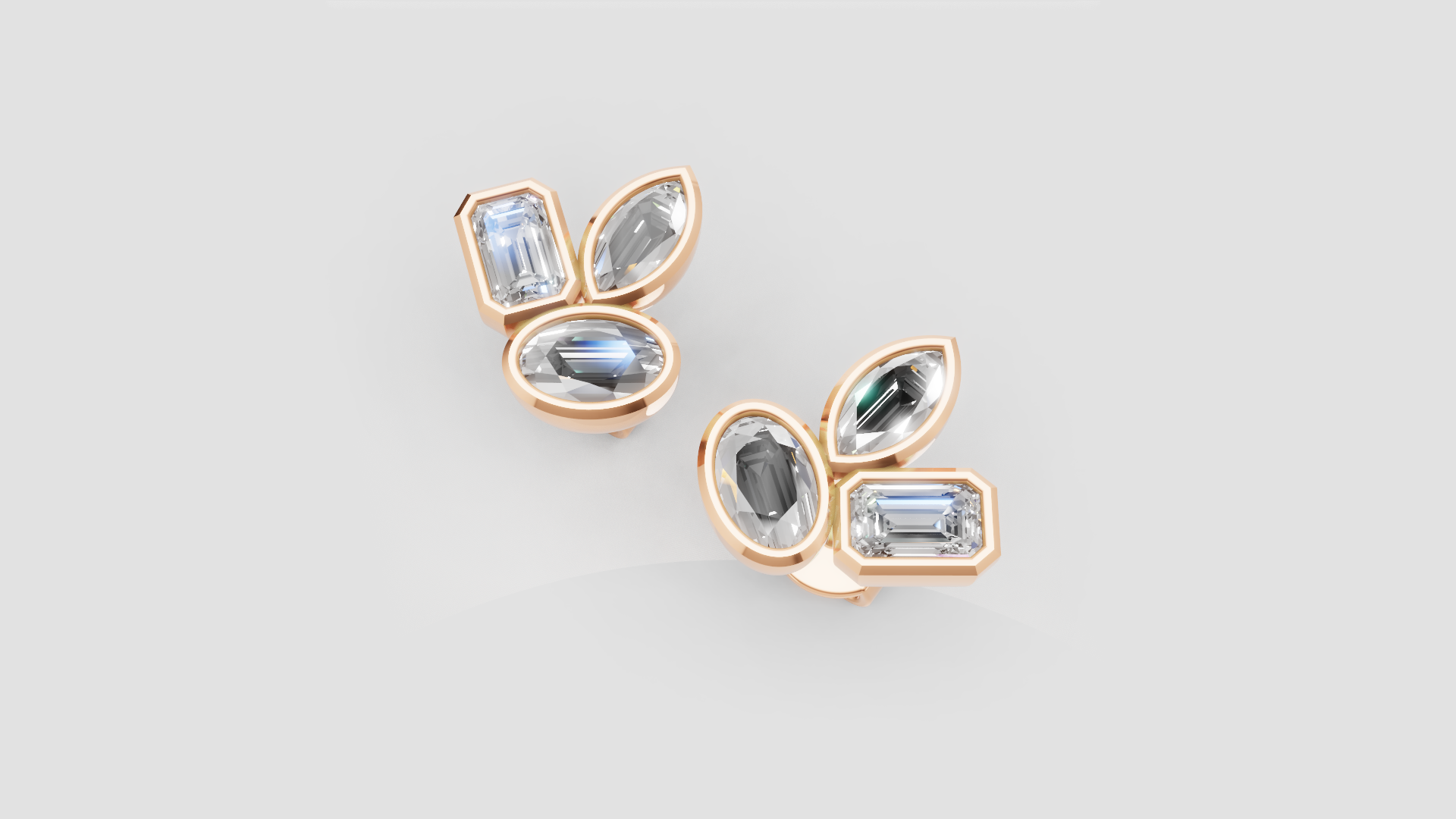 Geometric Diamond Cluster Studs | 14K Gold | DS IMPEX