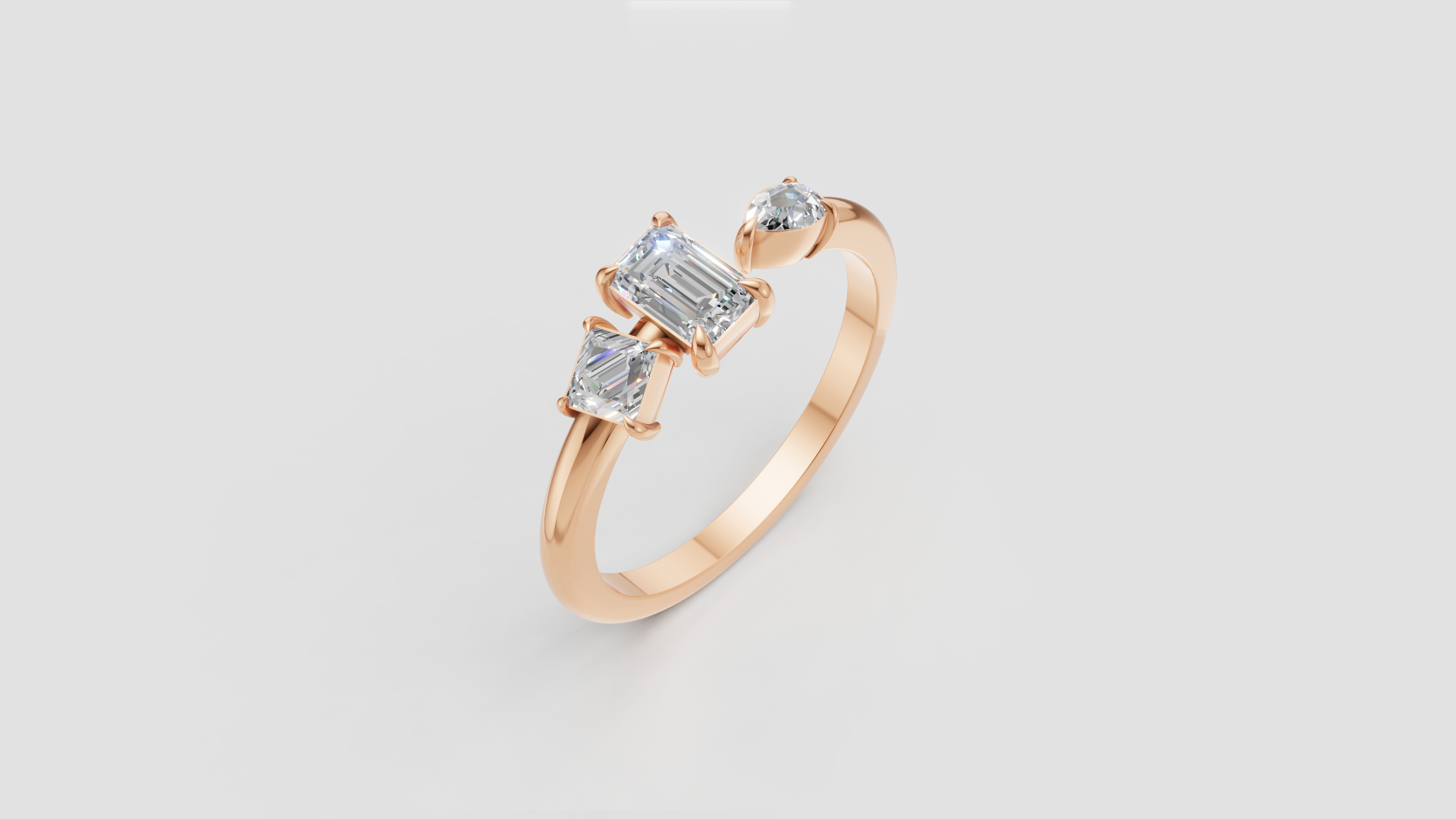 ✨ Trinity Spark – Emerald-Cut Three Stone Diamond Ring | DS IMPEX Signature